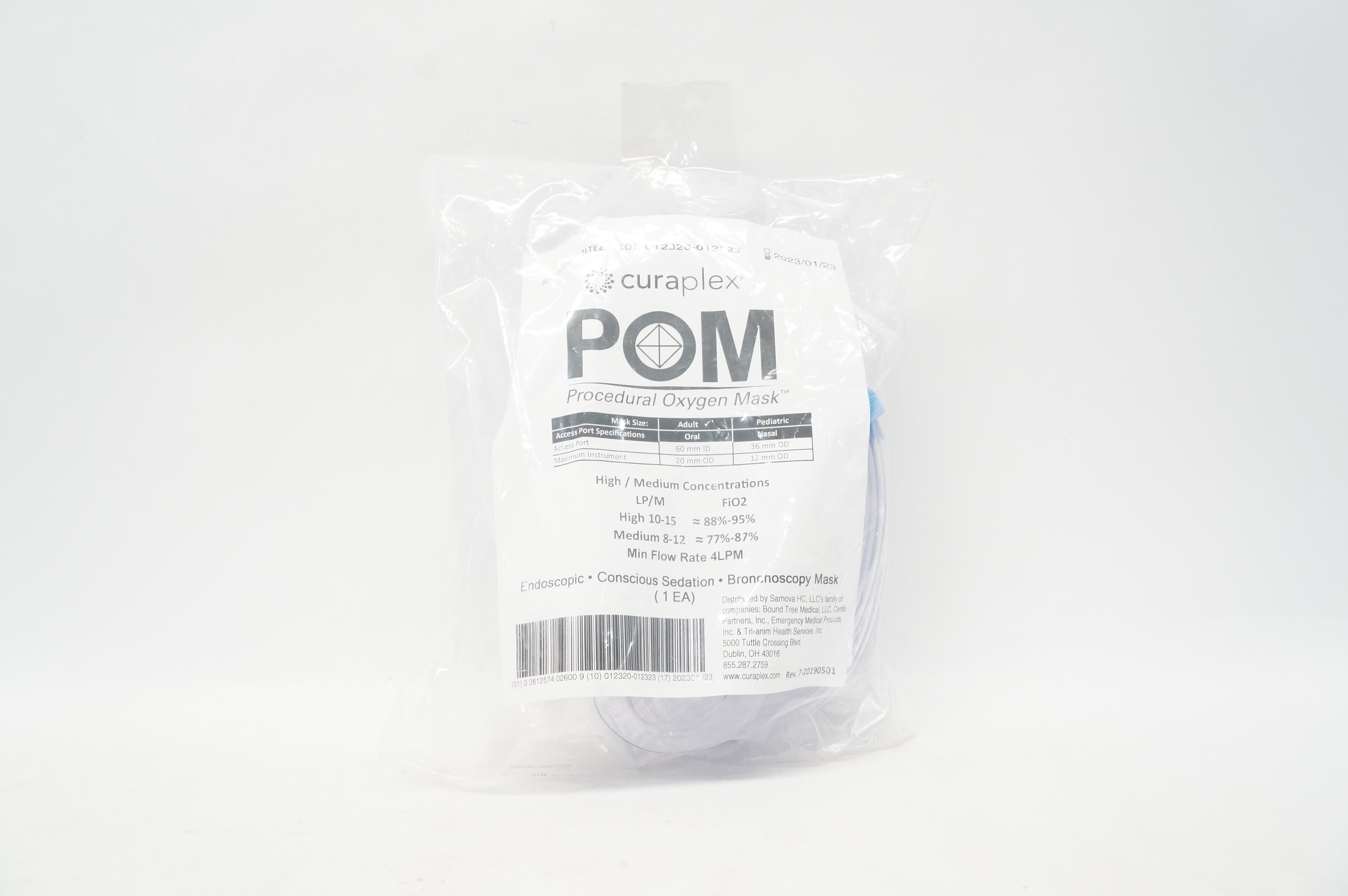 Sarnova 301-0318LTEZ Curaplex POM Procedural Oxygen Mask, Adult 60 ID x 20 mm OD