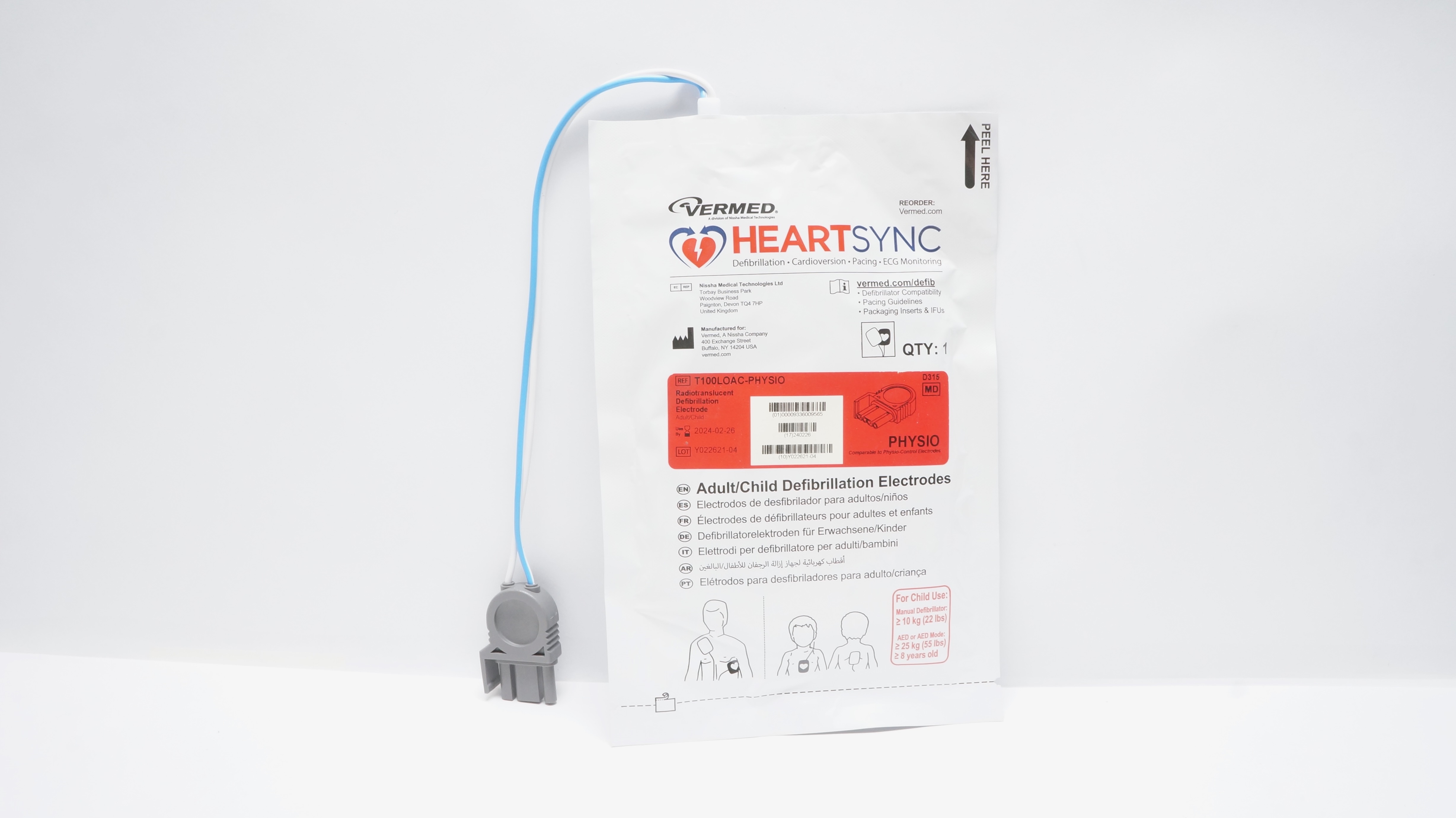 Vermed T100LOAC-PHYSIO HeartSync Adult/Child Defibrillation Electrode 22lbs (x)