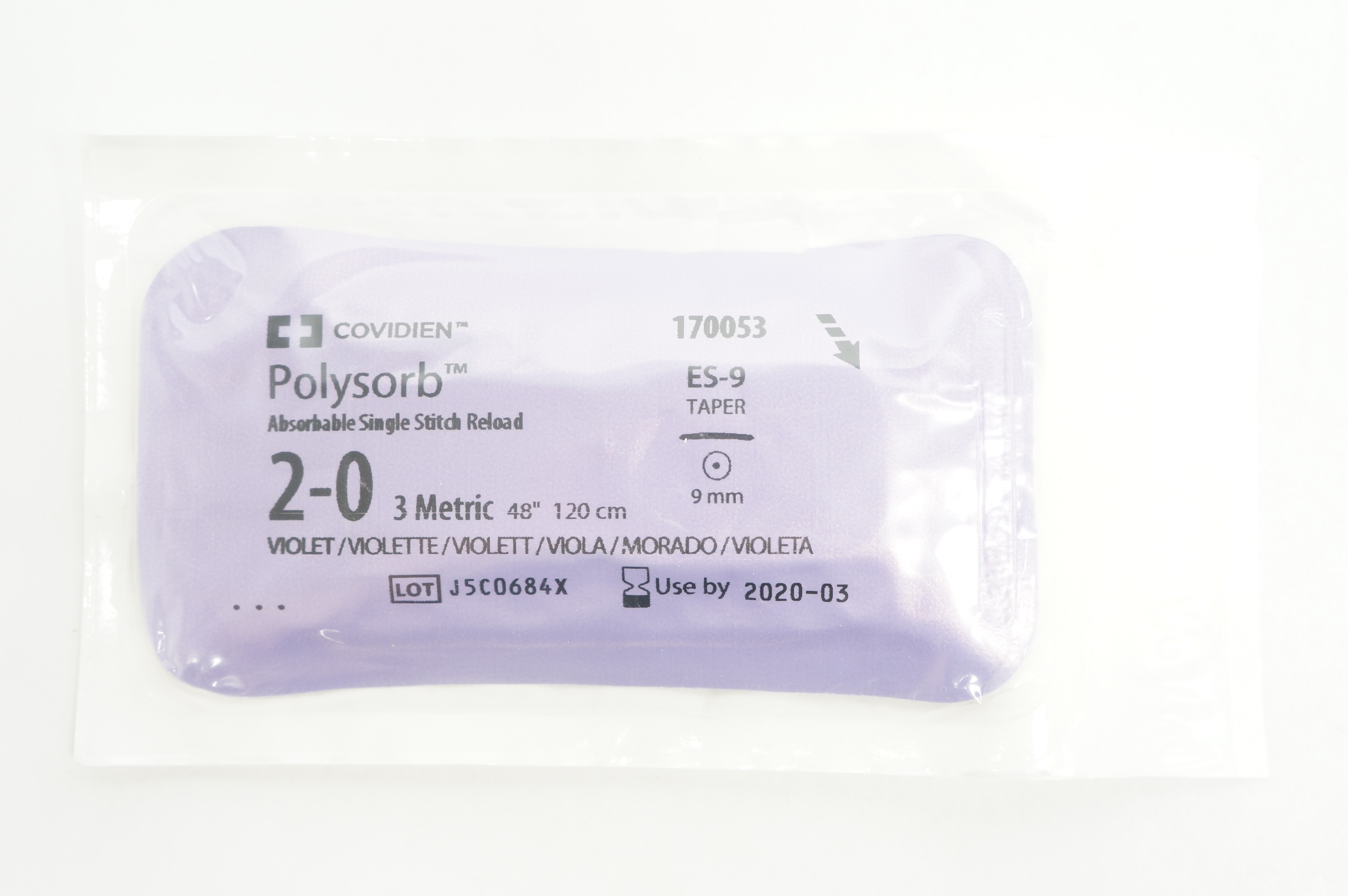 Covidien 170053 Polysorb 2-0 ES-9, 9mm Taper, 48inch  (x)