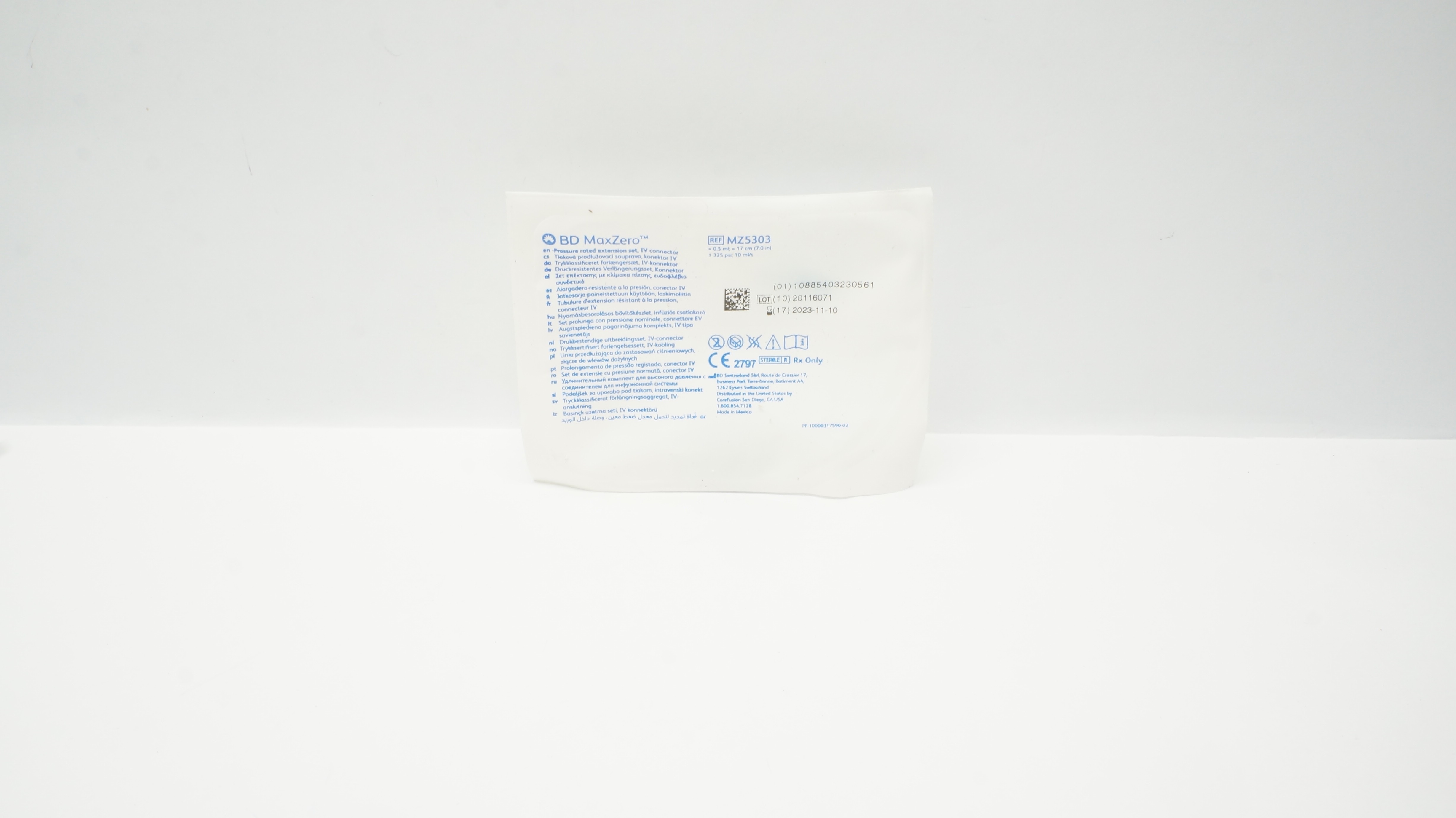 BD MZ5303 MaxZero Pressure Rated Extension Set 0.5ml x 7inch (x)