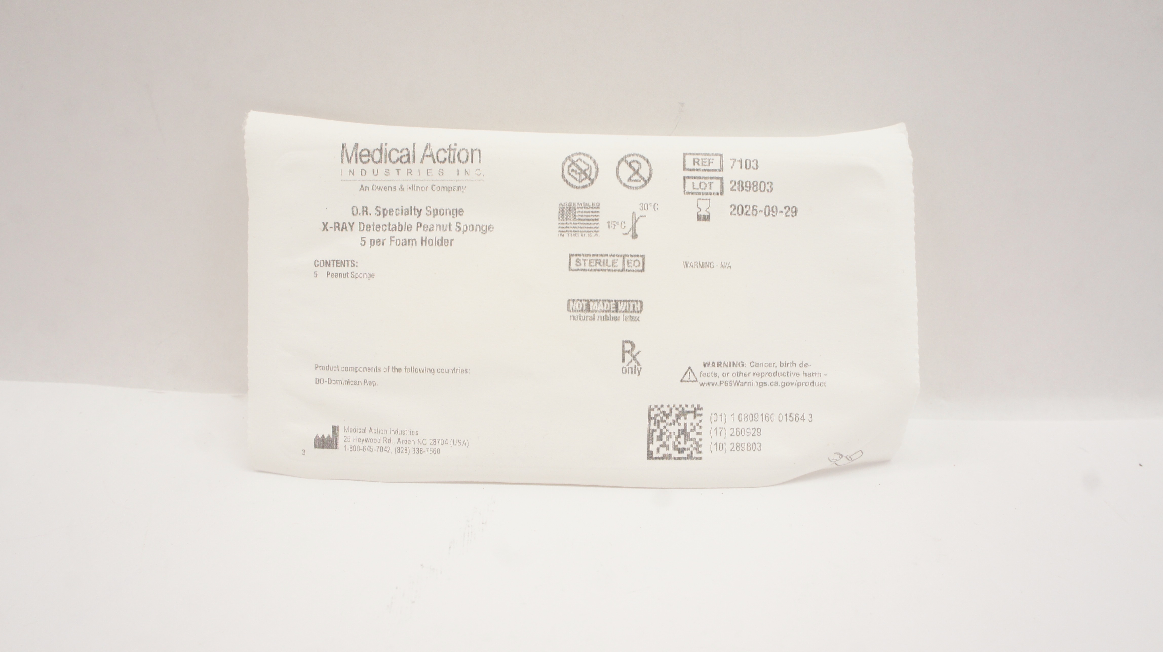 Medical Action 7103 X-Ray Detectable Specialty Peanut Sponge375in - Pack of 5