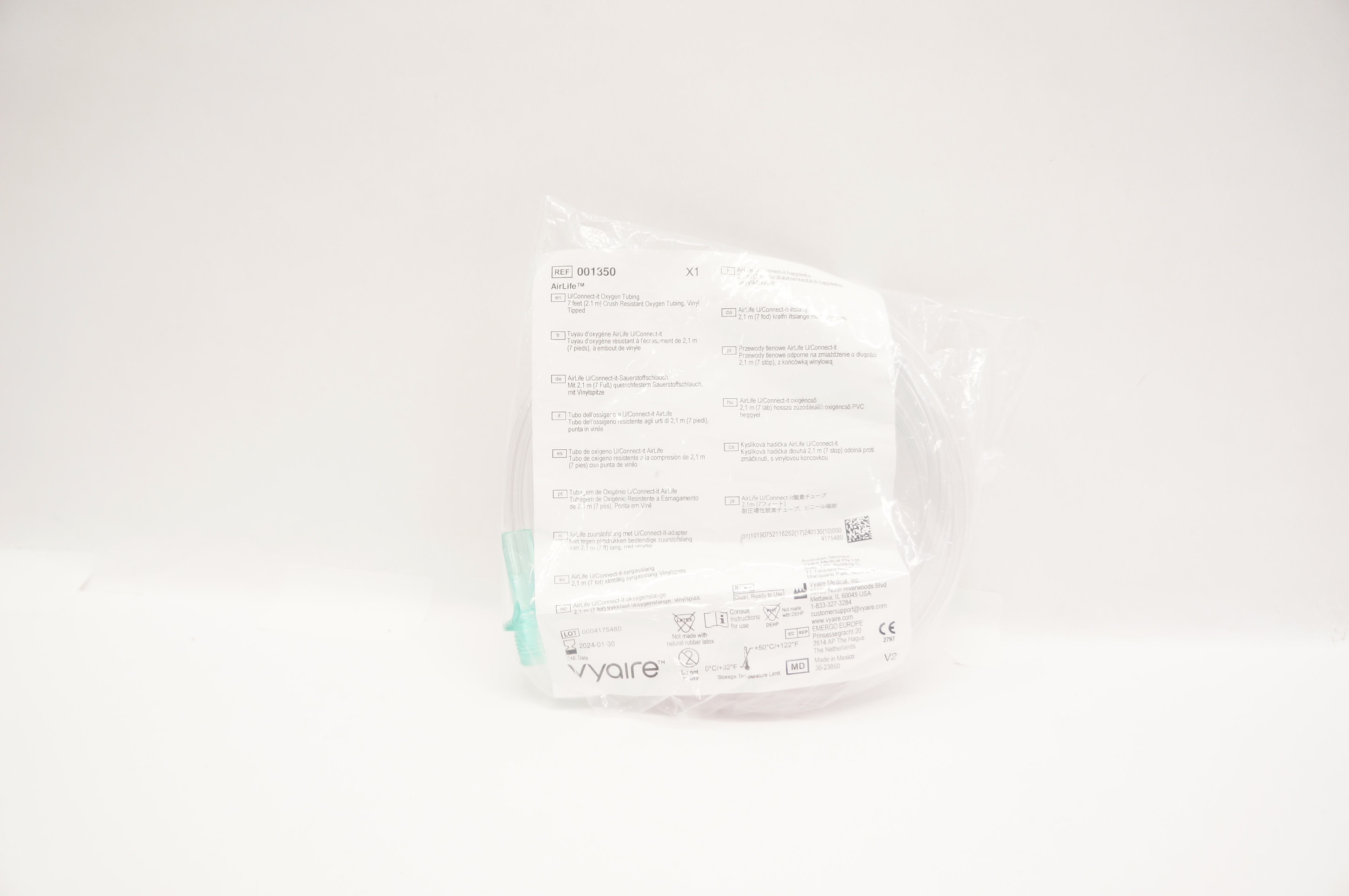Vyaire 001350 Airlife U/Connect-it Oxygen Tubing 7 feet