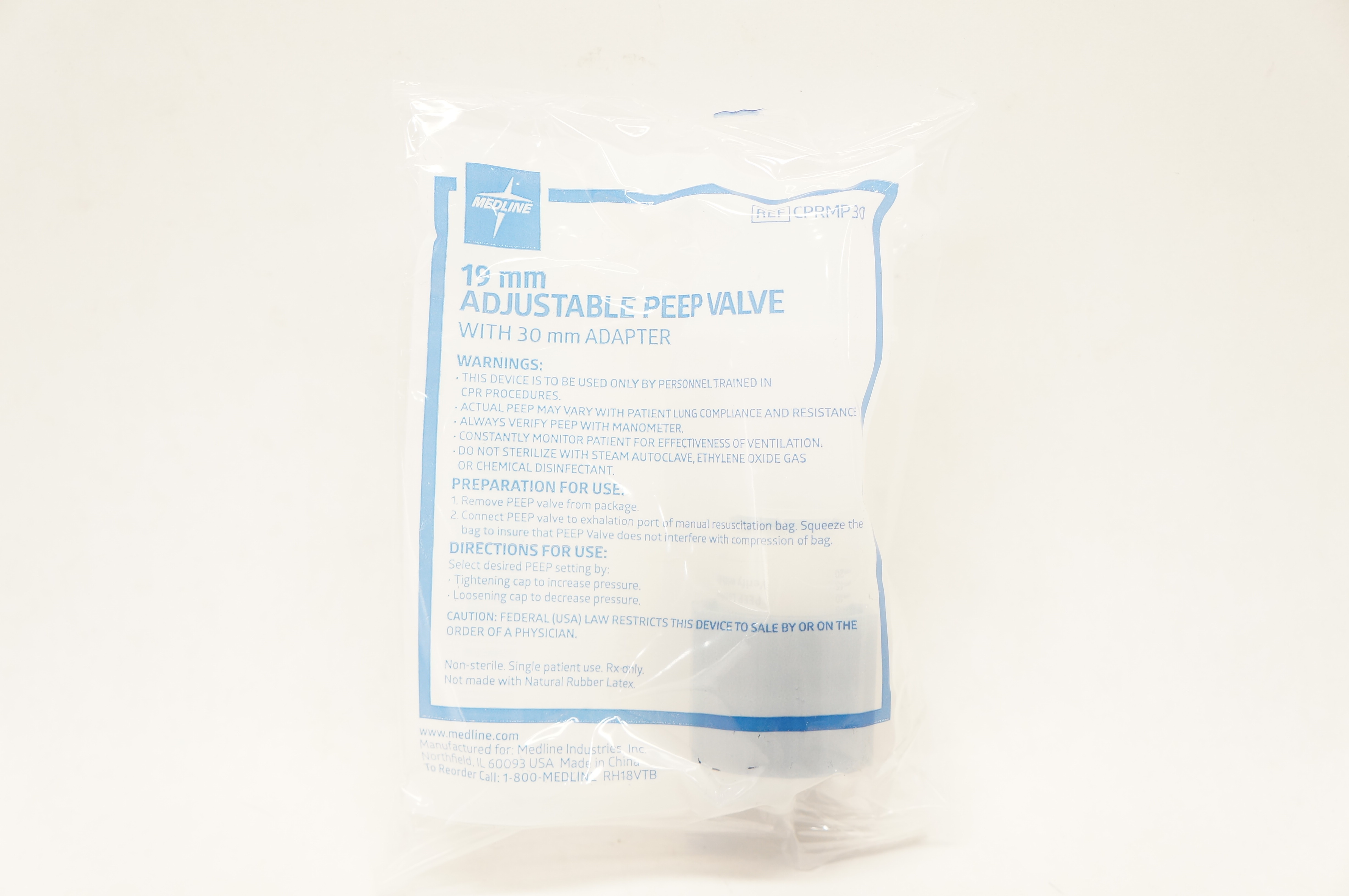 Medline CPRMP30 19mm Adjustable Peep Valve with 30mm Adapter