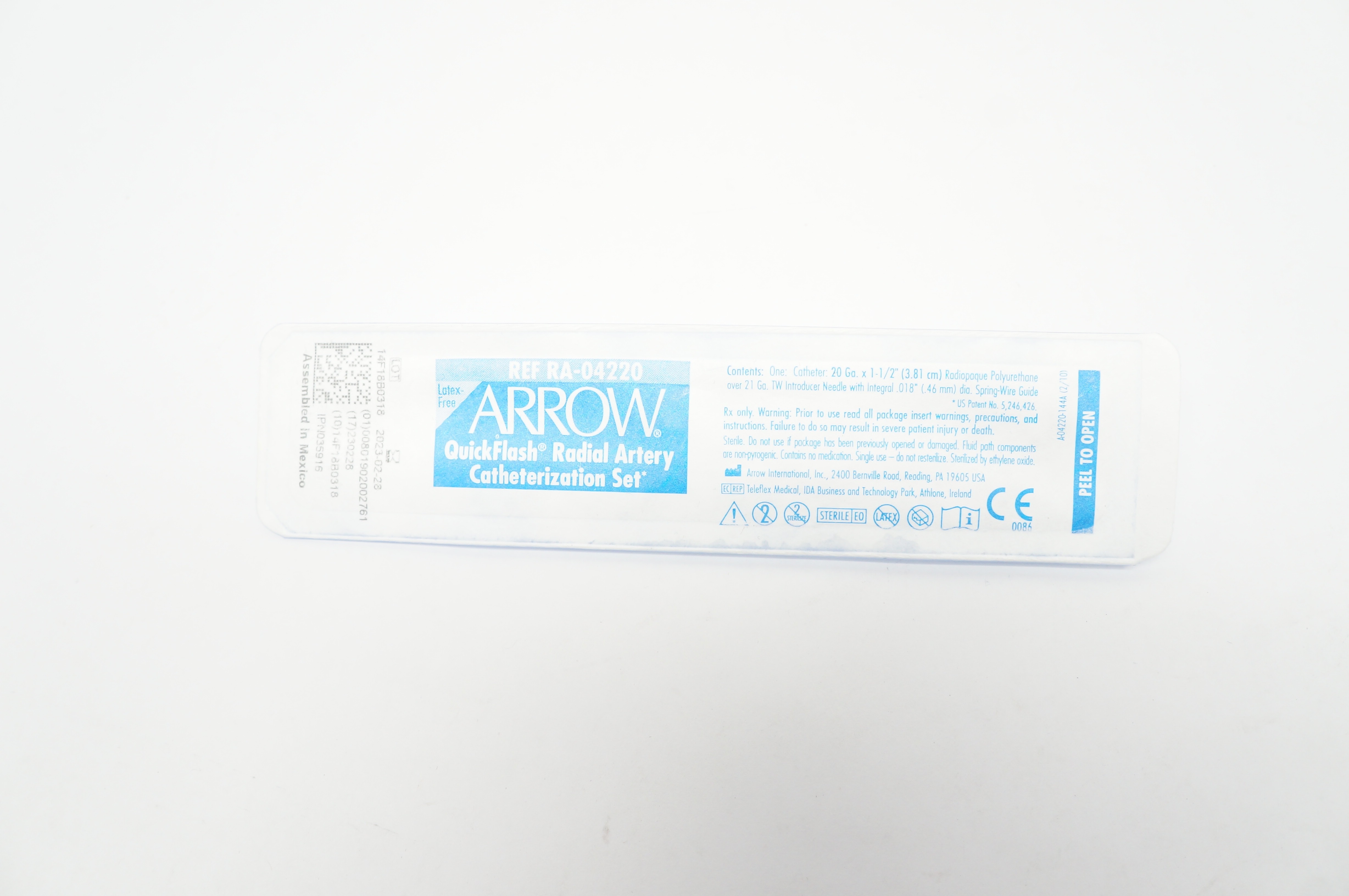 Arrow RA-04220 QuickFlash Radial Artery Catheterization Set