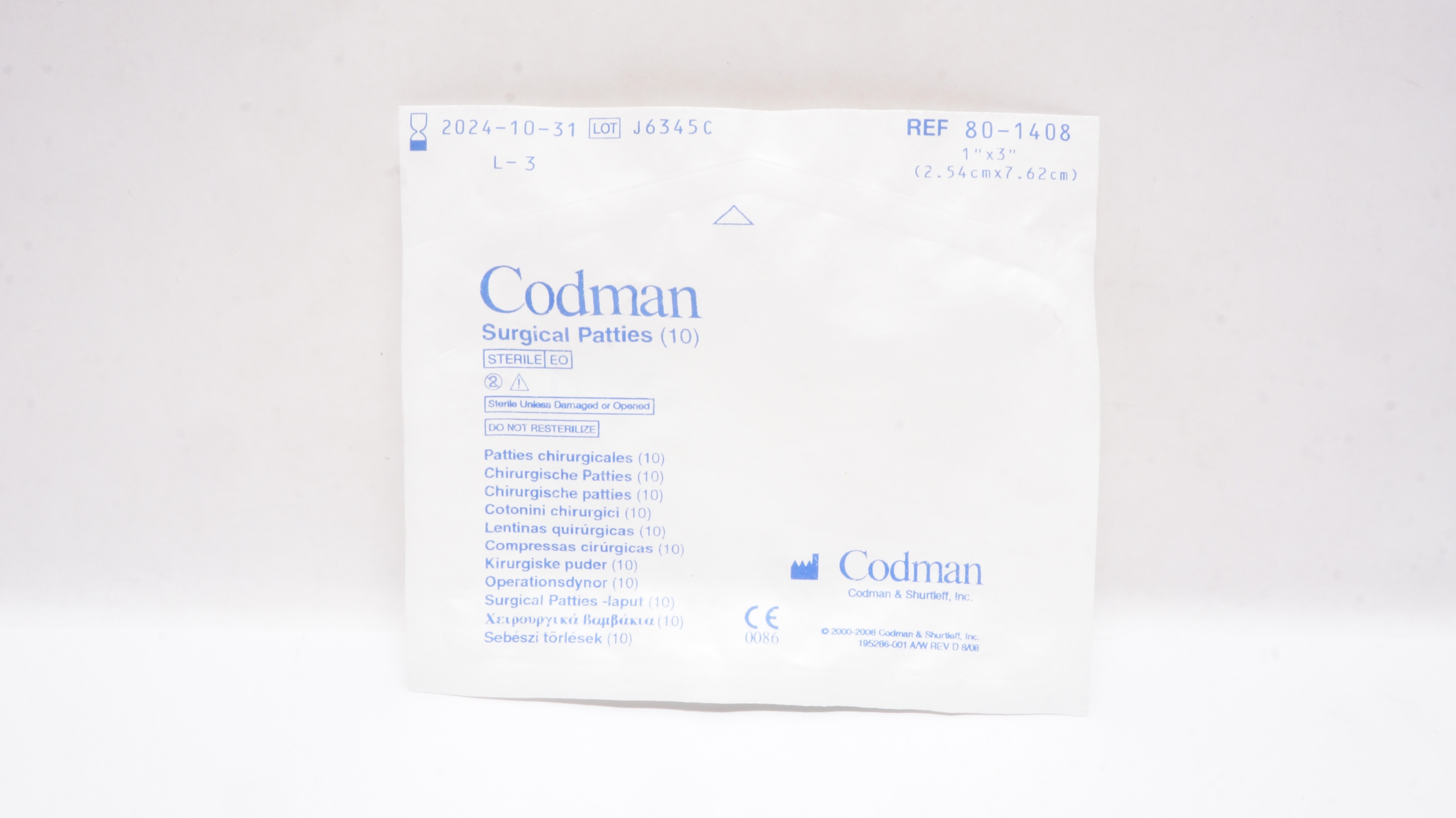 Codman 80-1408 Surgical Patties 1 inch x 3inch - Pack of 10