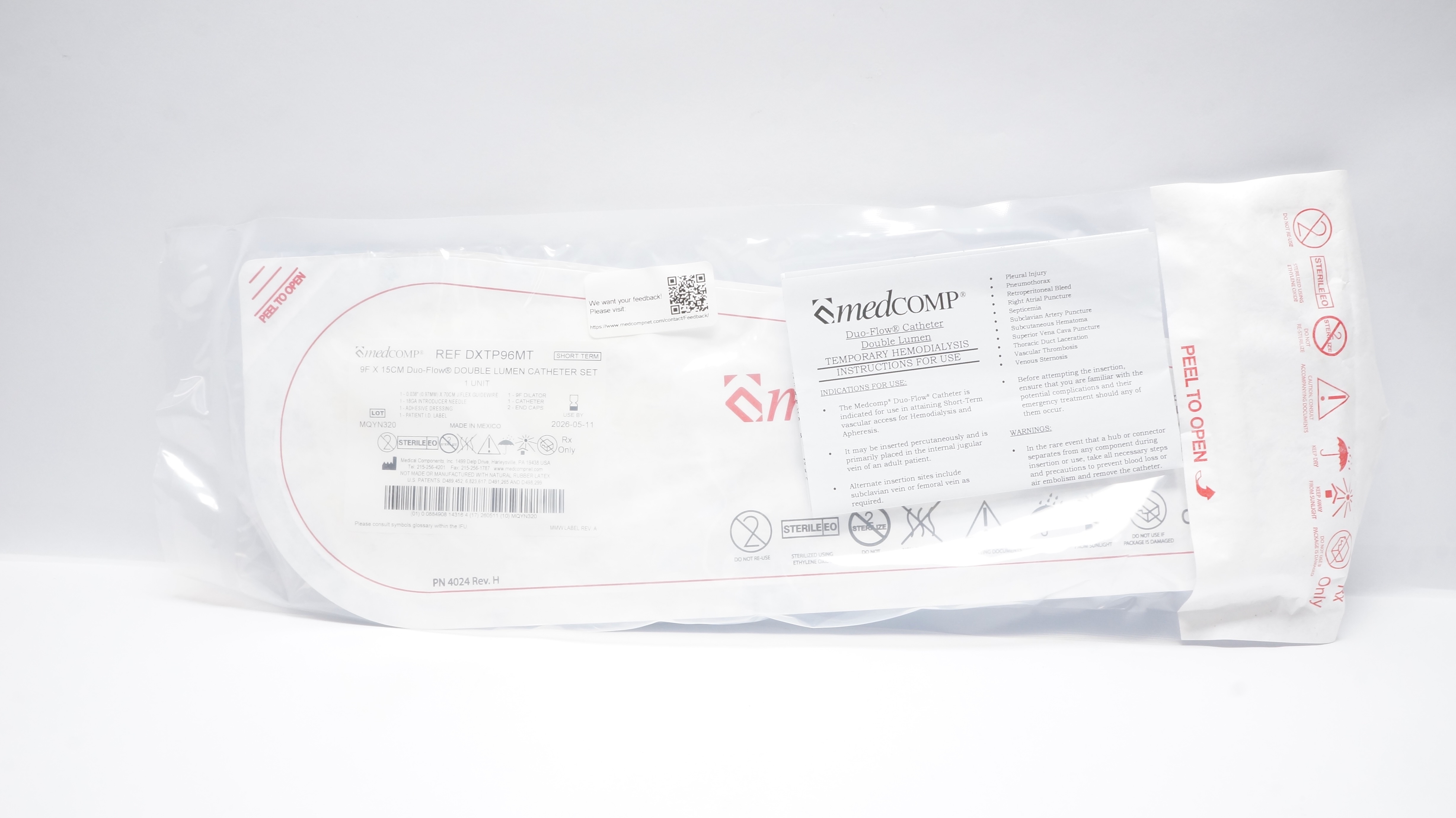 Medical Components DXTP96MT 9F x 15cm Duo-Flow Double Lumen Cath. Set