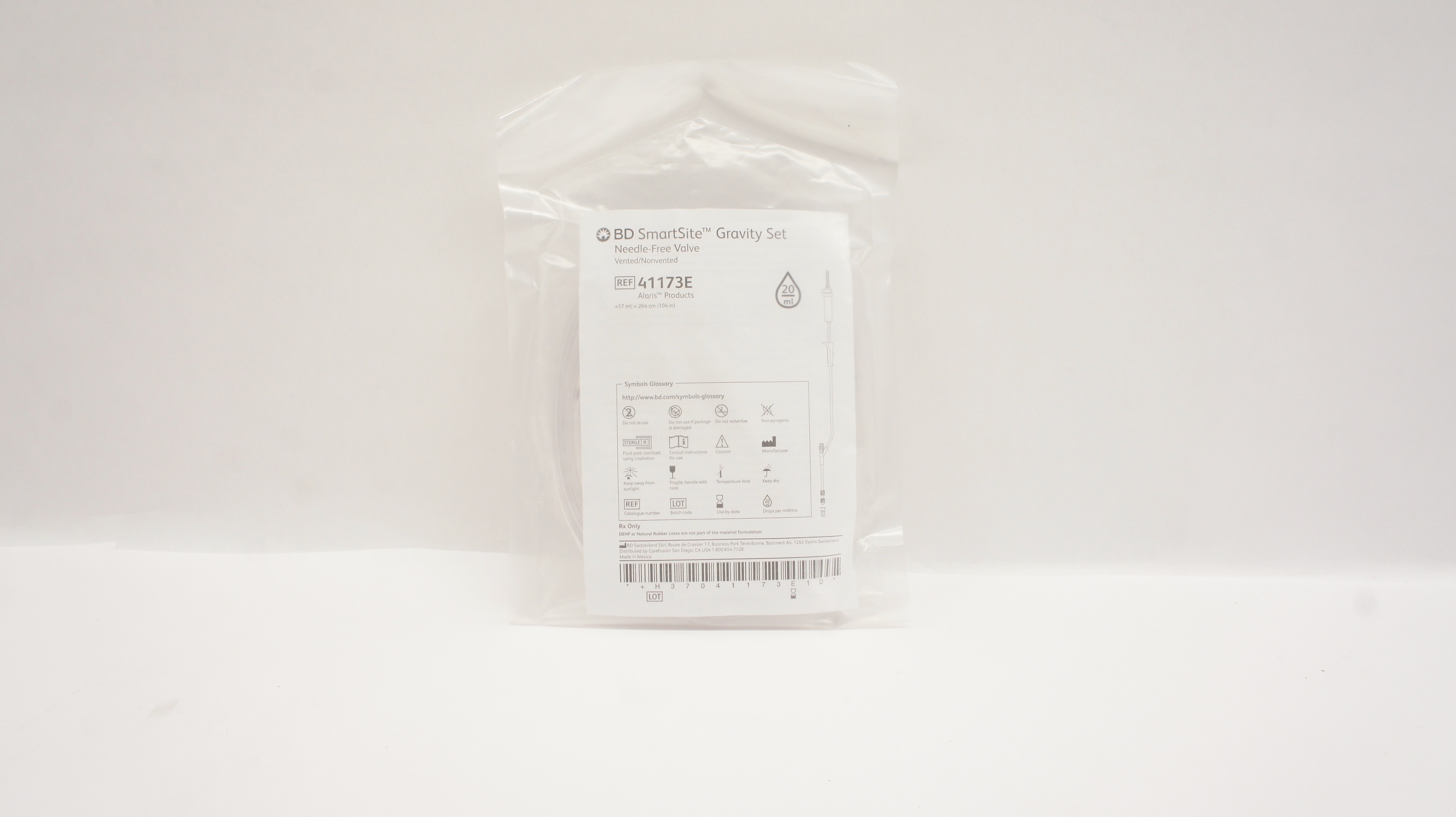 BD 41173E SmartSite Gravity Set Ndle. Free Valve Alaris 17mL x 104inch, 20 drops