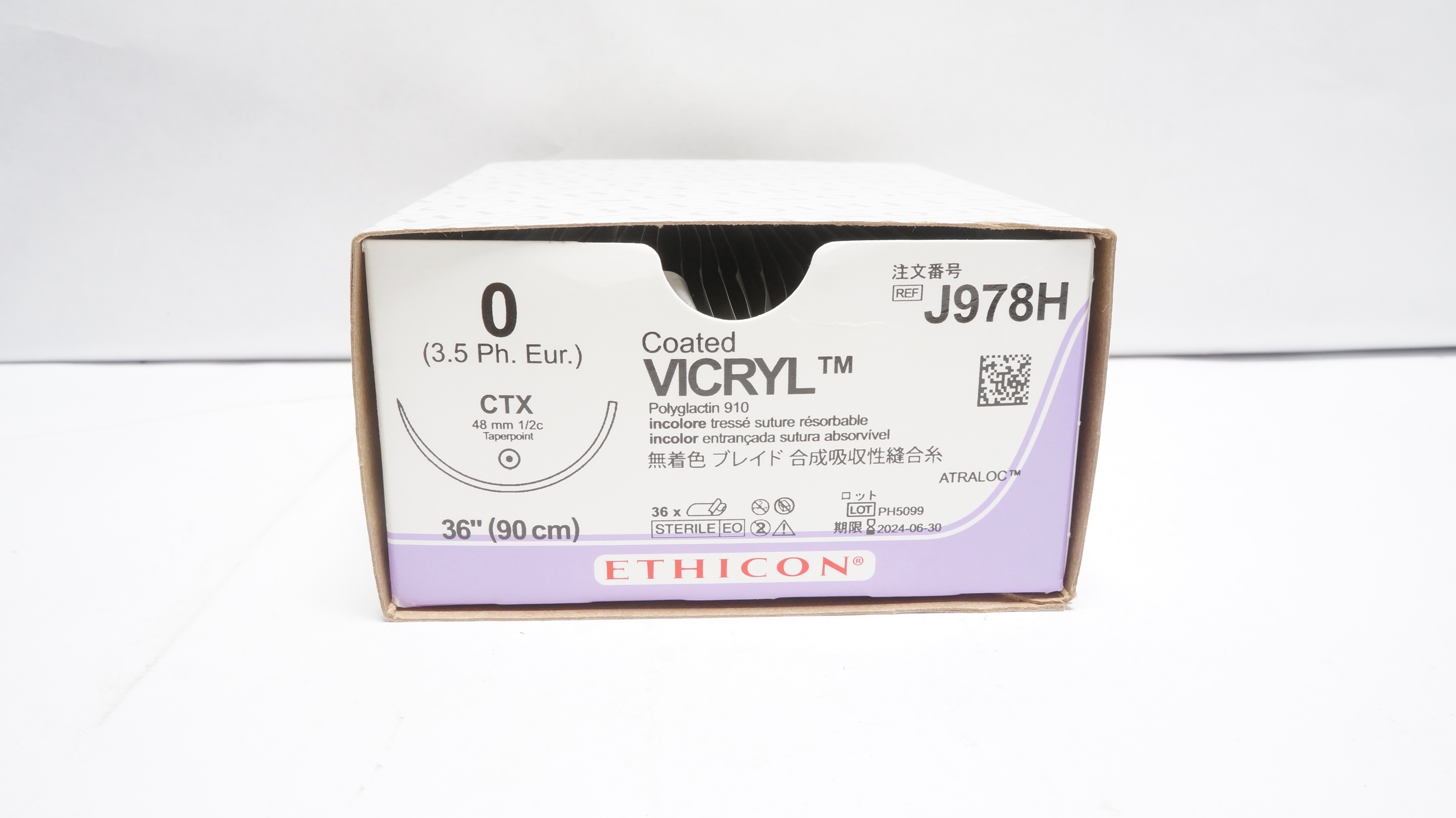 Ethicon J978H 0 Coated Vicryl CTX 48mm 1/2c Taperpoint 36In - Box of 31 (x)