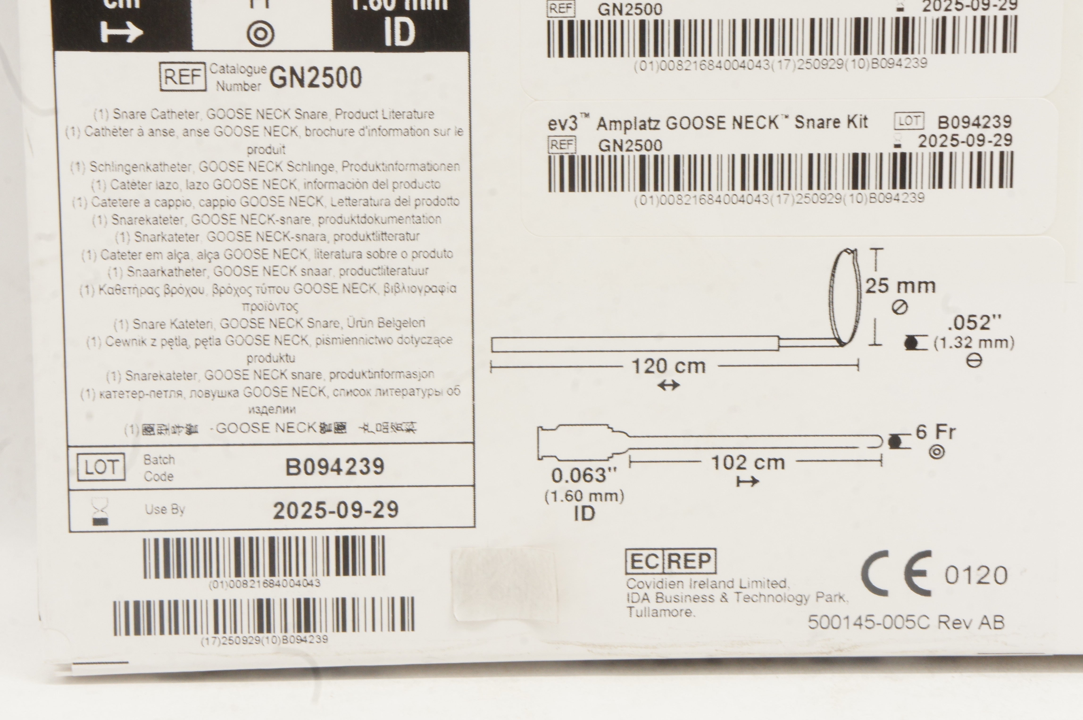EV3 GN2500 Amplatz Goose Neck Snare Kit 120cm x 25mm x 102cm x 6Fr