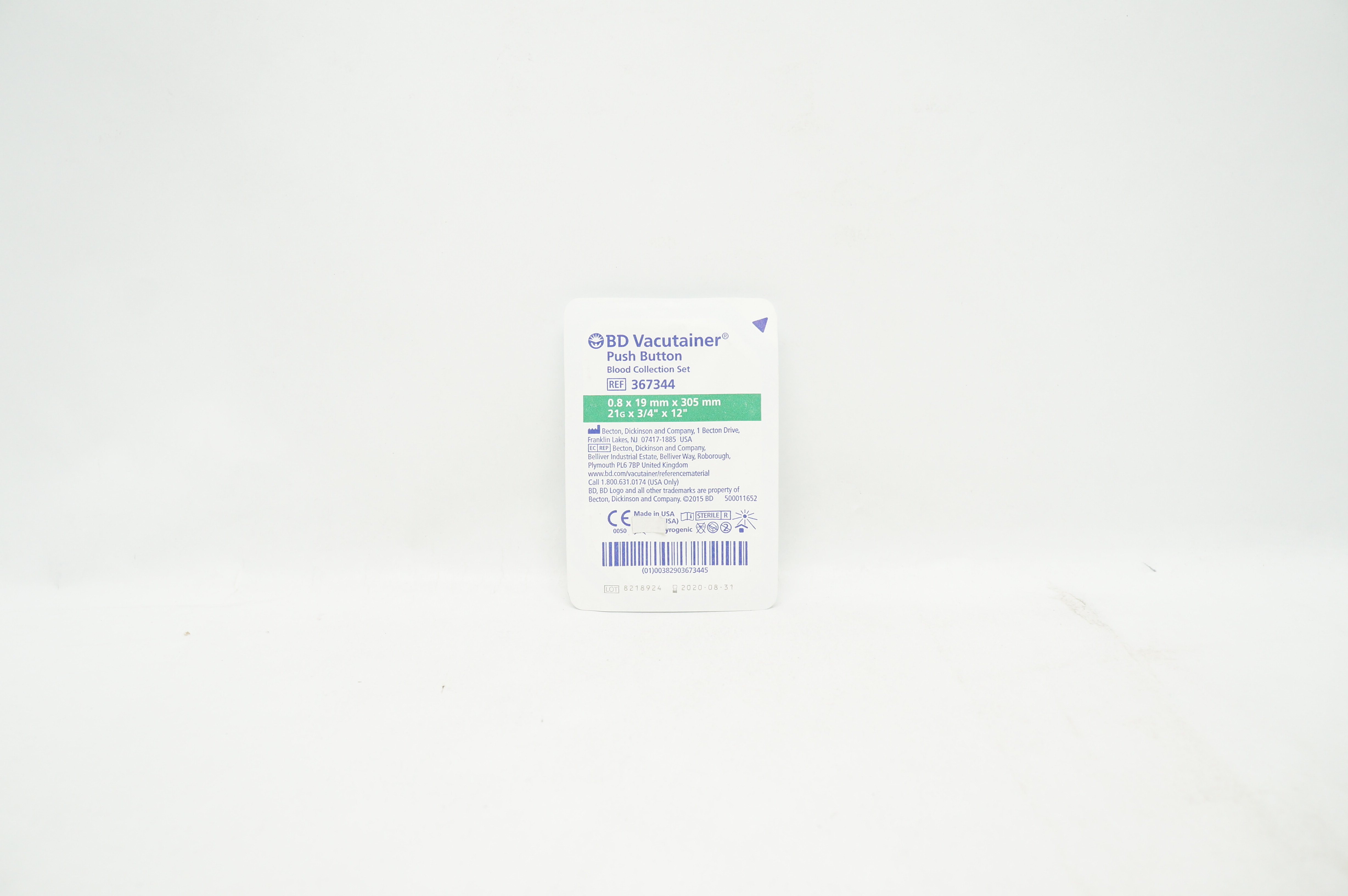 BD 367344 Vacutainer Push Button Blood Collection Set 21G x 3/4inch x 12inch (x)