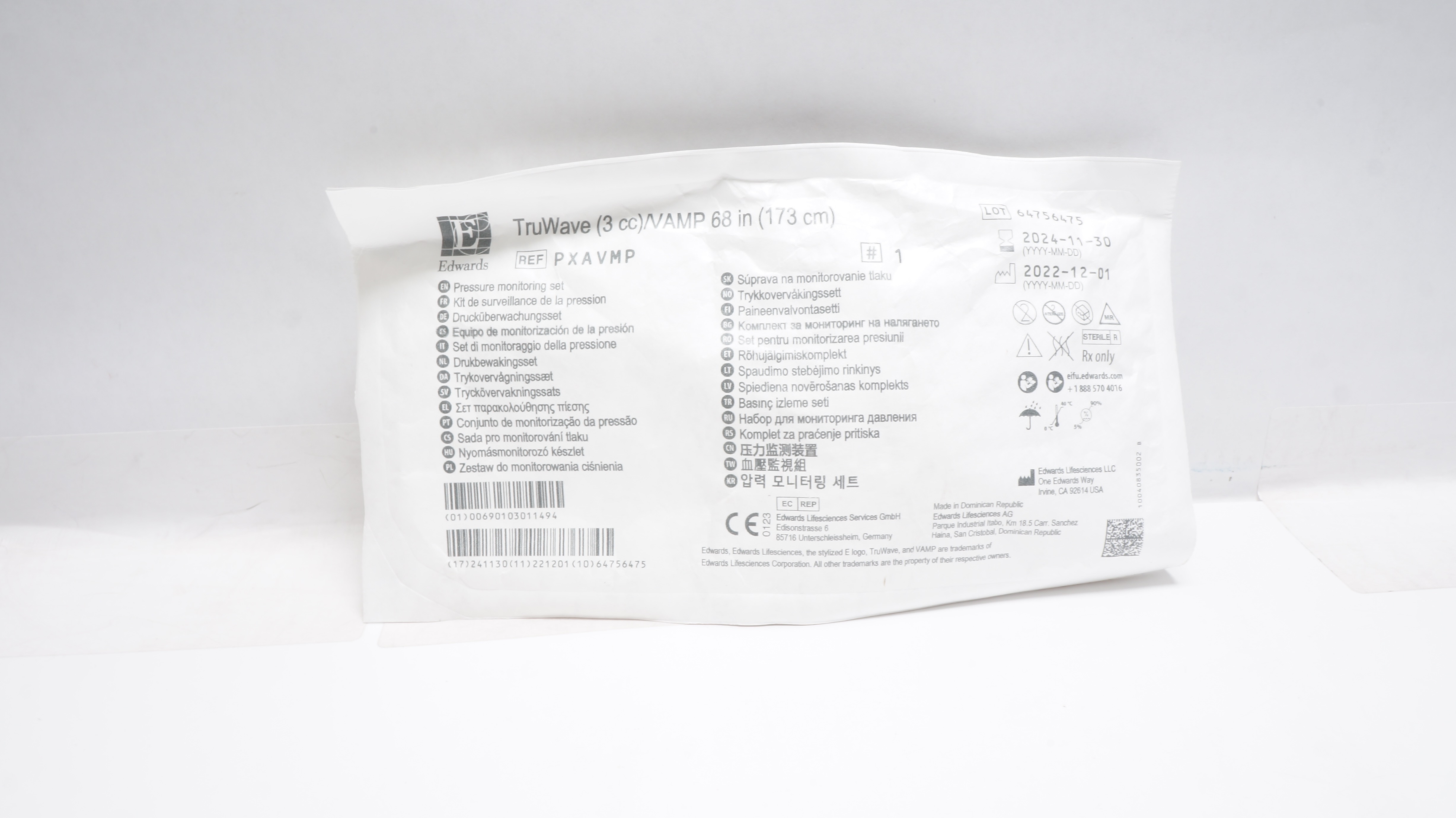 Edwards Lifesciences PXAVMP Pressure Monitoring Set TruWave / VAMP 68inch