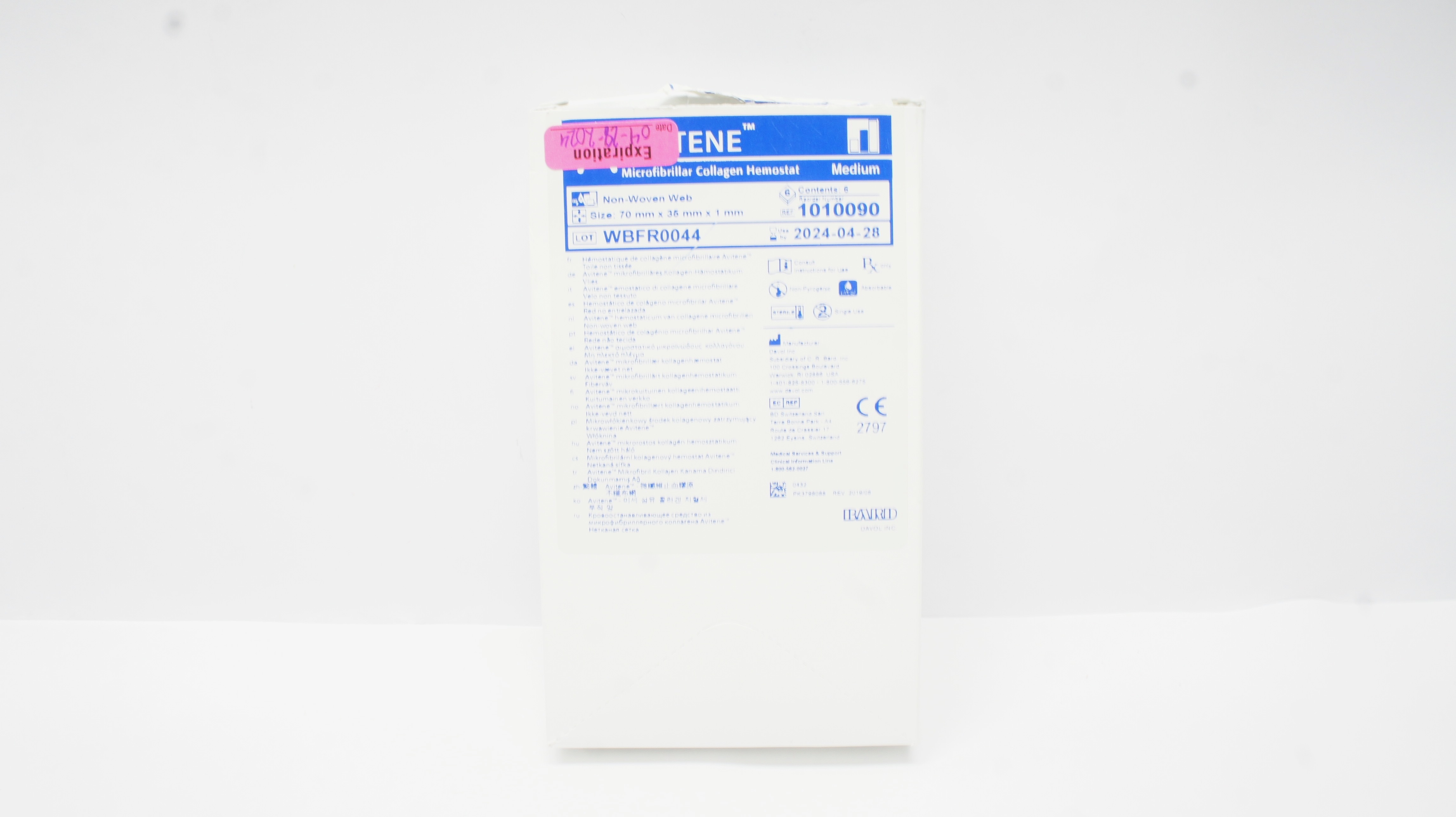 Davol 1010090 Avitene Microfibrillar Collagen Hemostat 70 x 35 x 1mm(x)-Box of 6