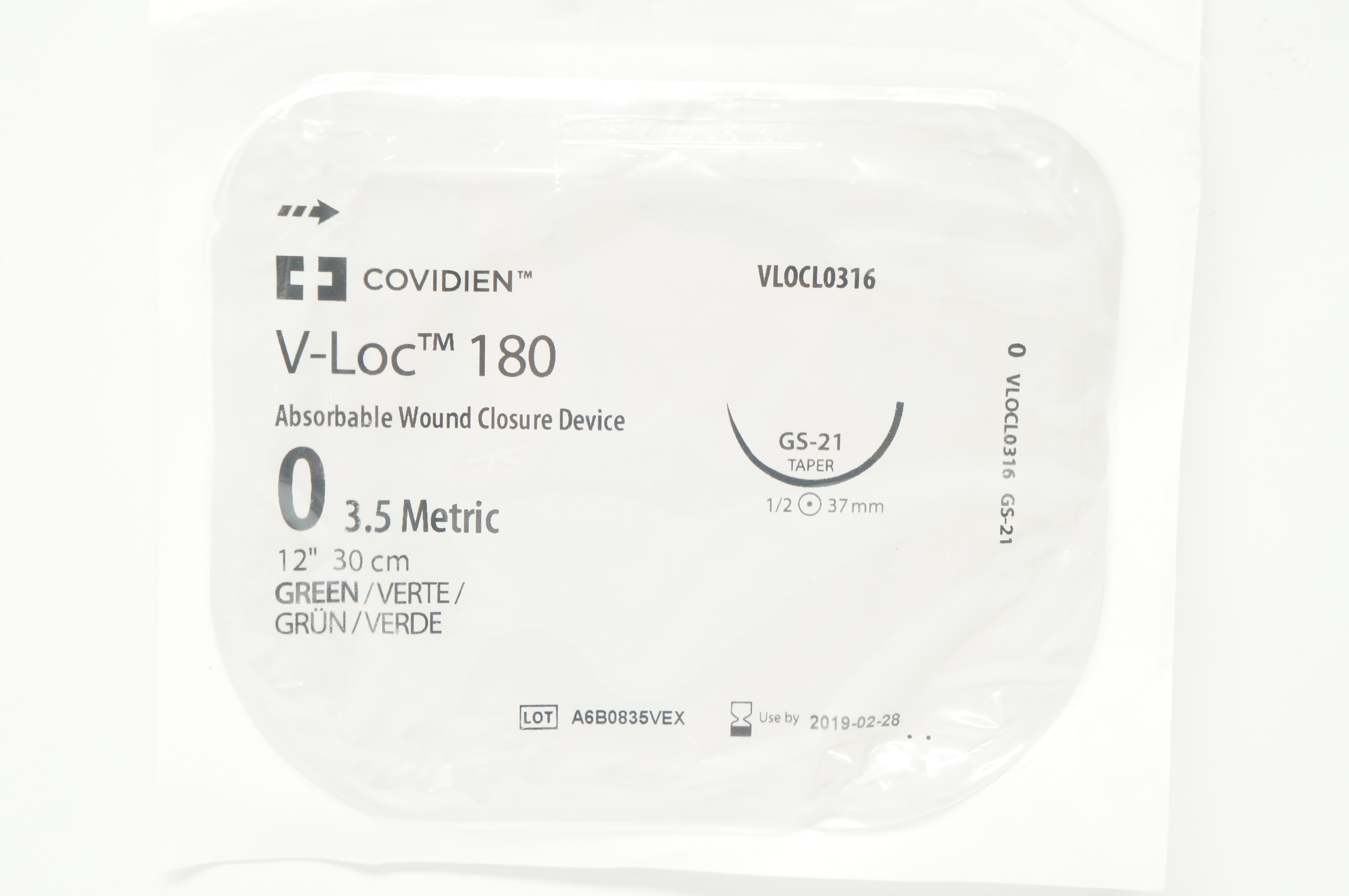 Covidien VLOCL0316 0 V-Loc, GS-21 Taper 1/2c 37mm, 12inch (x)