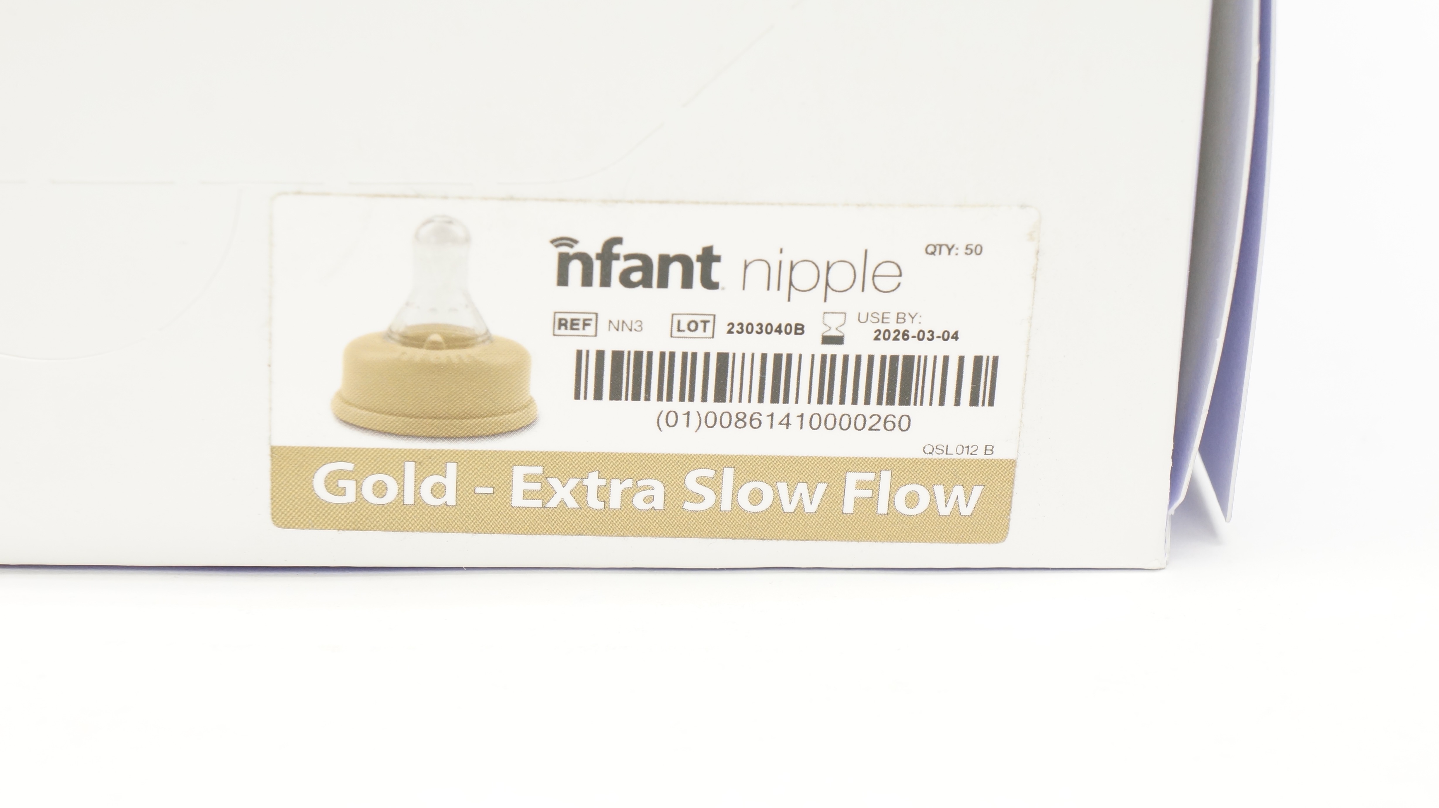Nfant Labs NN3 Infant Nipple & Ring Gold-Extra Slow Flow - Box of 50