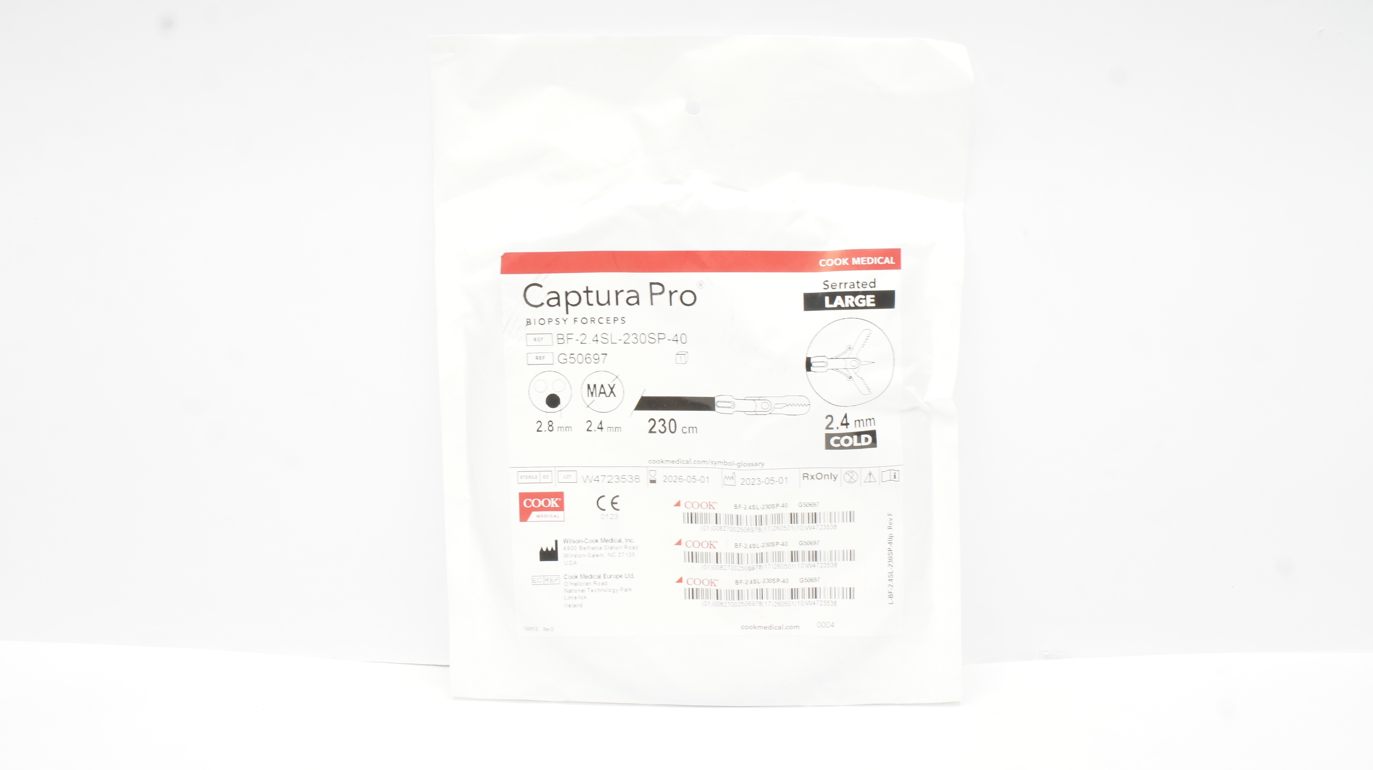 Cook Medical G50697 Captura Pro Biopsy Forceps, Serrated Large, Cold 2.4mmx230cm