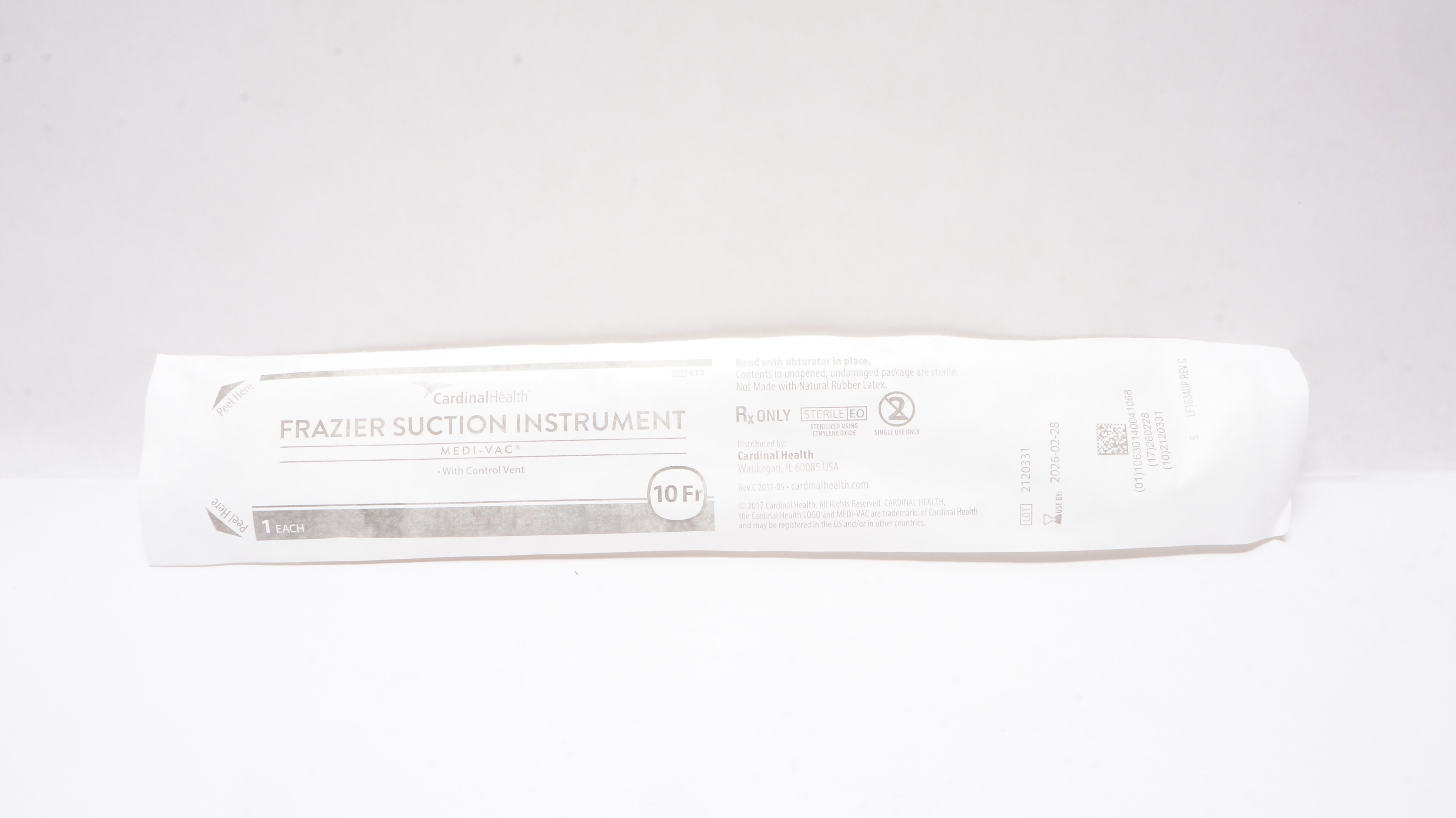 Cardinal Health K72 Medi-Vac Frazier Suction Instrument 10Fr