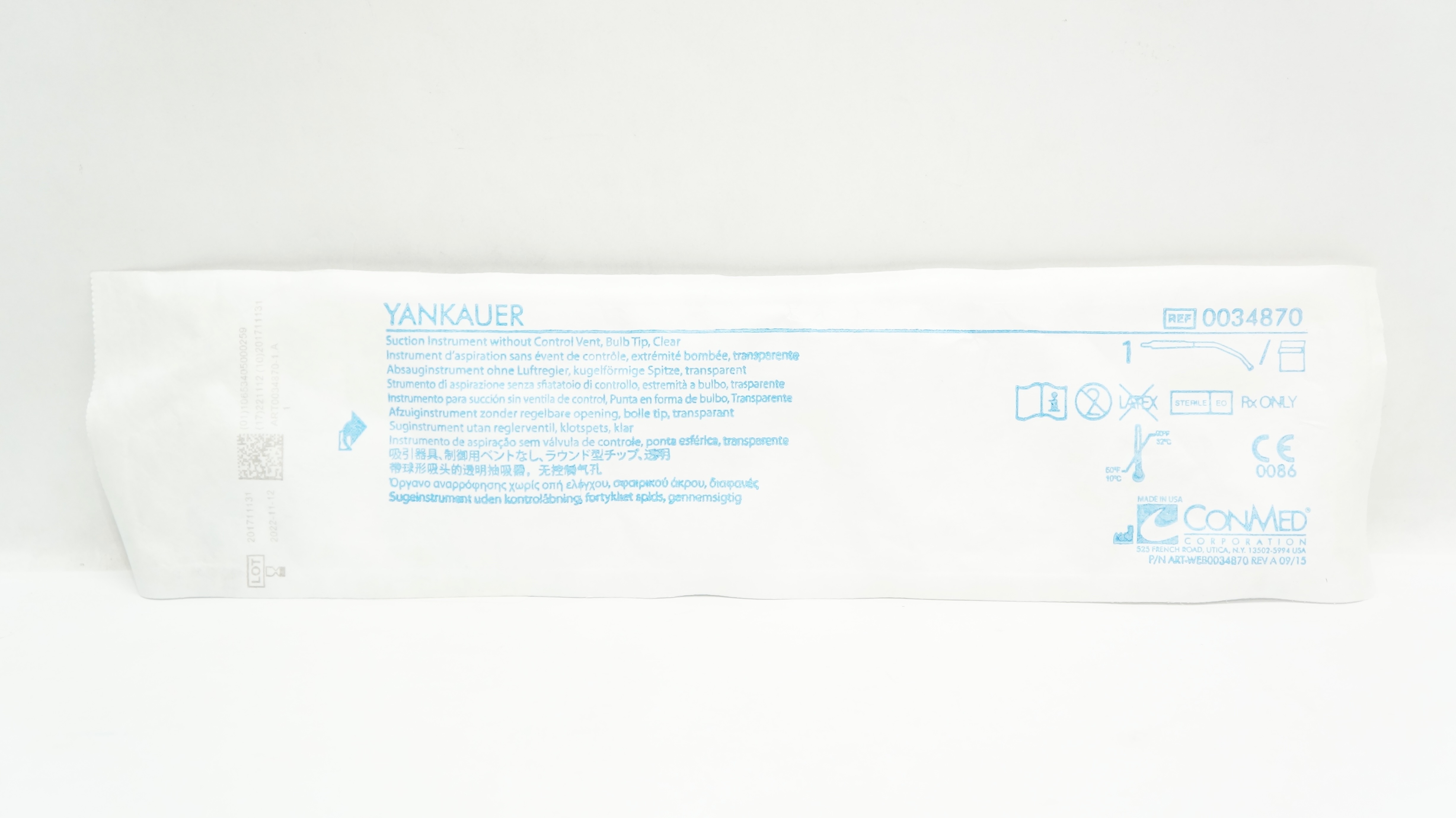 ConMed 0034870 Yankauer Suction Instrument No Control Vent, Bulb Tip, Clear (x)