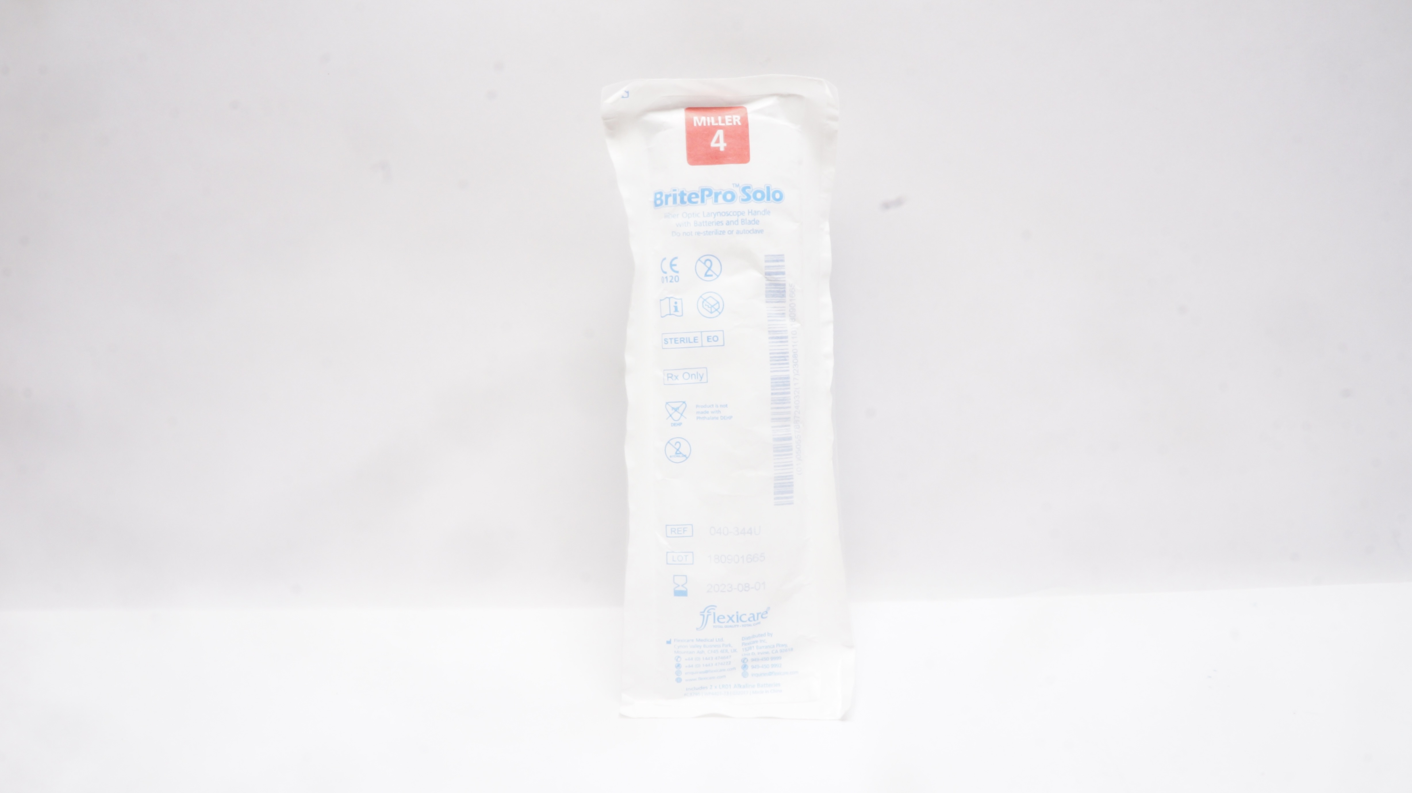 Flexicare 040-344U BritePro Solo Fiber Optic Laryngoscope Handle Miller 4 (x)