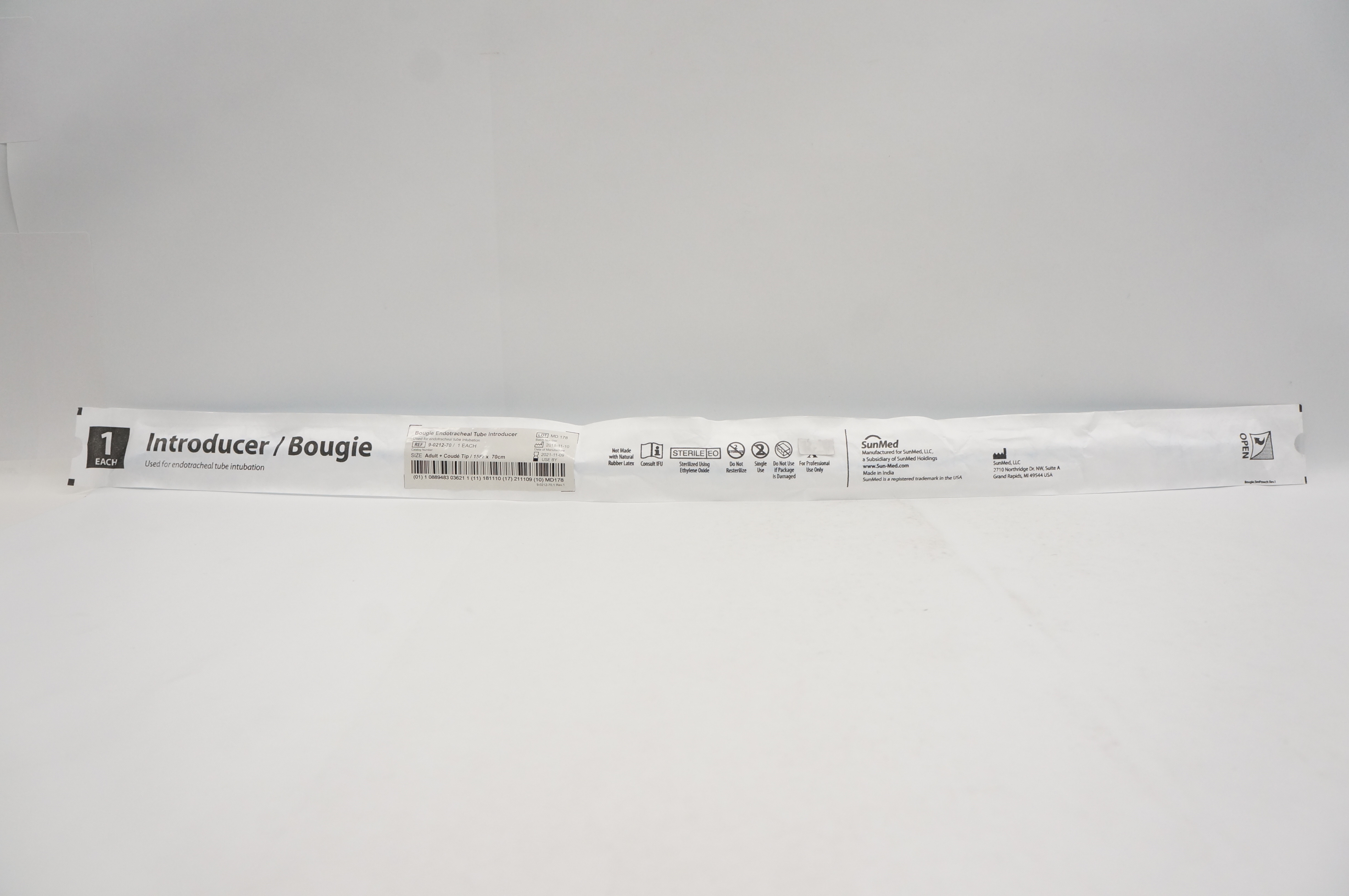 SunMed 9-0212-70 Bougie Endotracheal Tube Introducer Coude Tip 15Fr x 70cm (x)