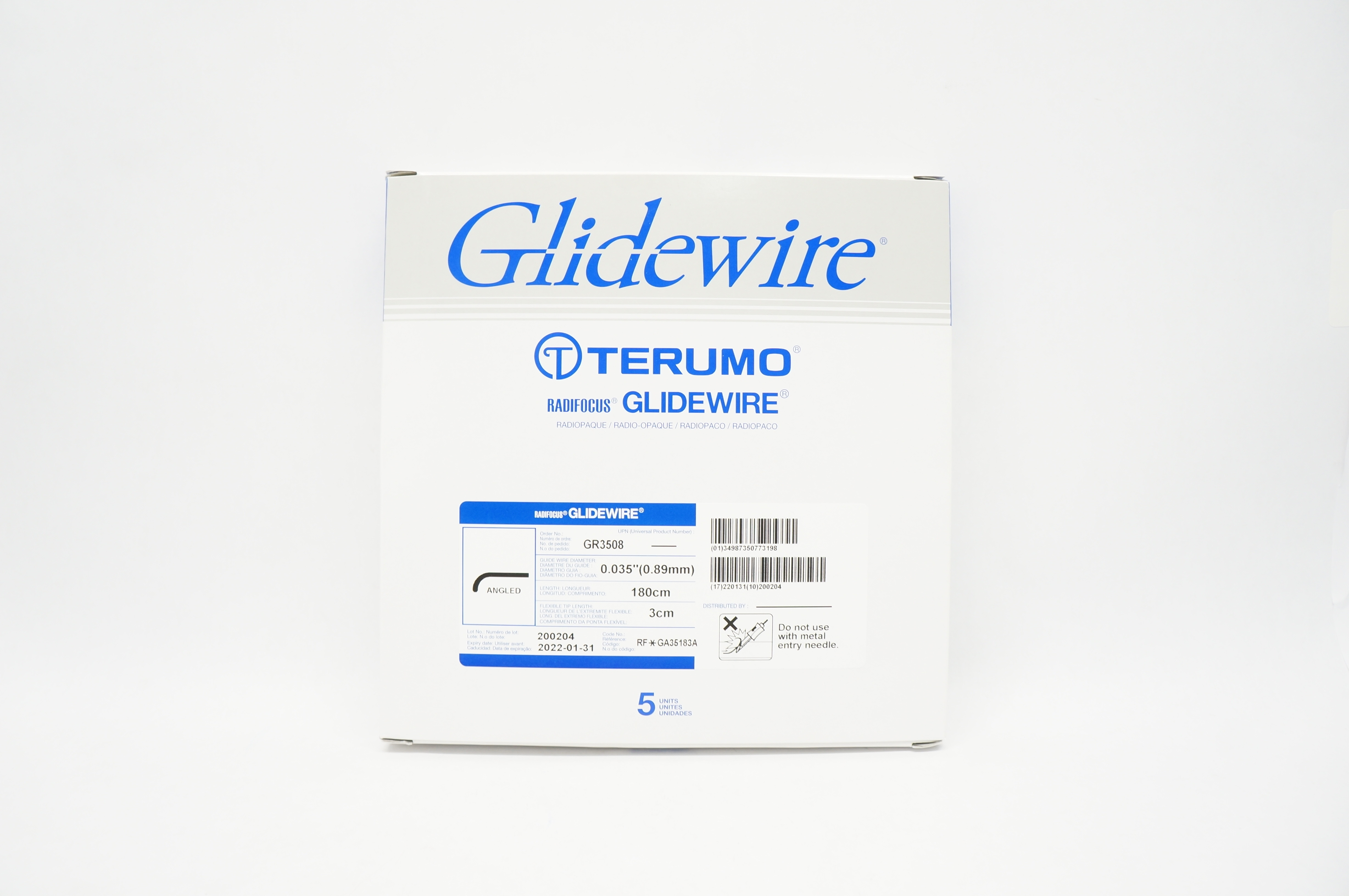 Terumo GR3508 Radifocus Glidewire Angled 0.035inch x 3cm x 180cm - Box of 5 (x)