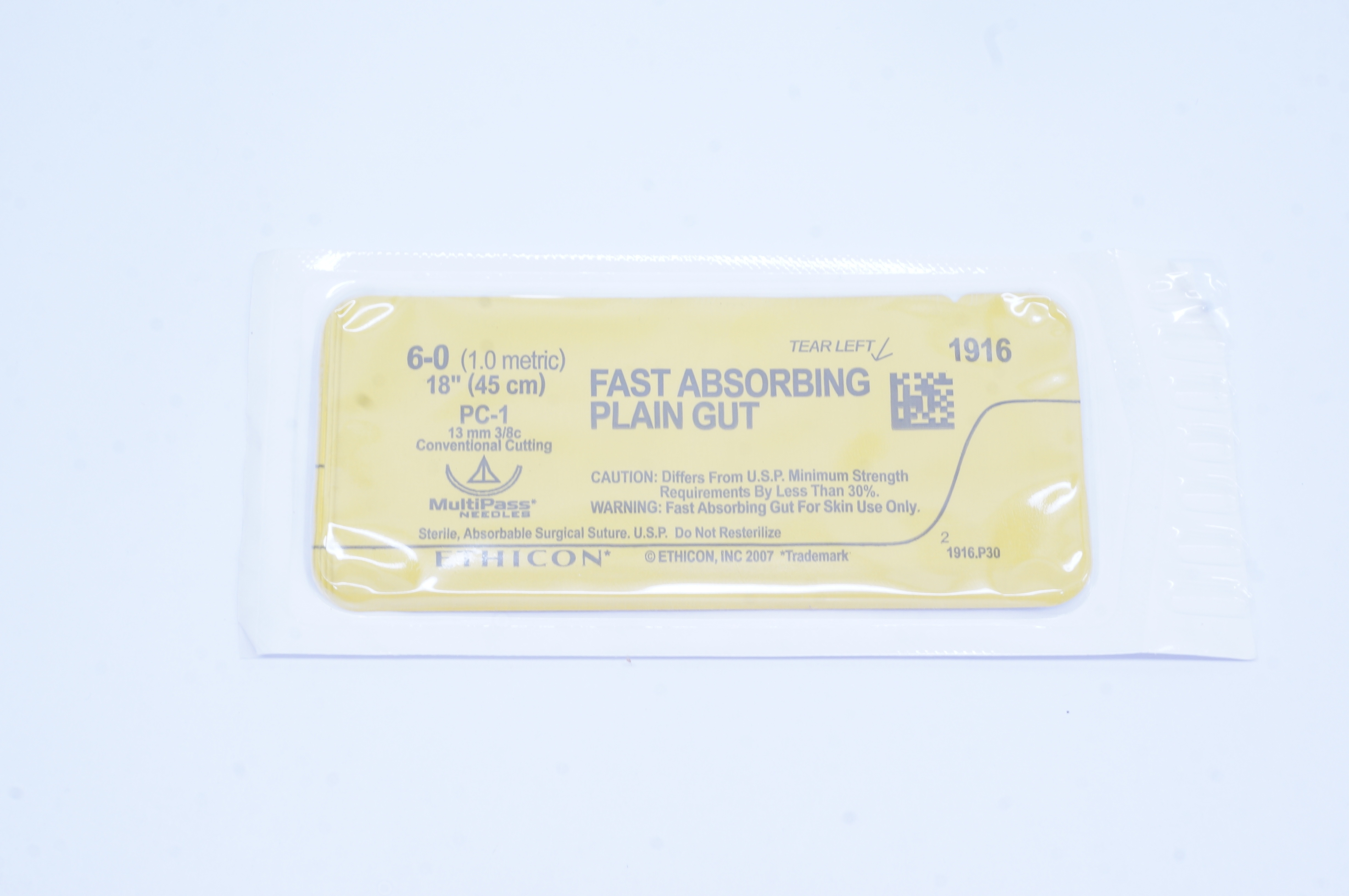 Ethicon 1916 6-0 Plain Gut PC-1 13mm 3/8c Conventional Cutting, 18 inch (x)