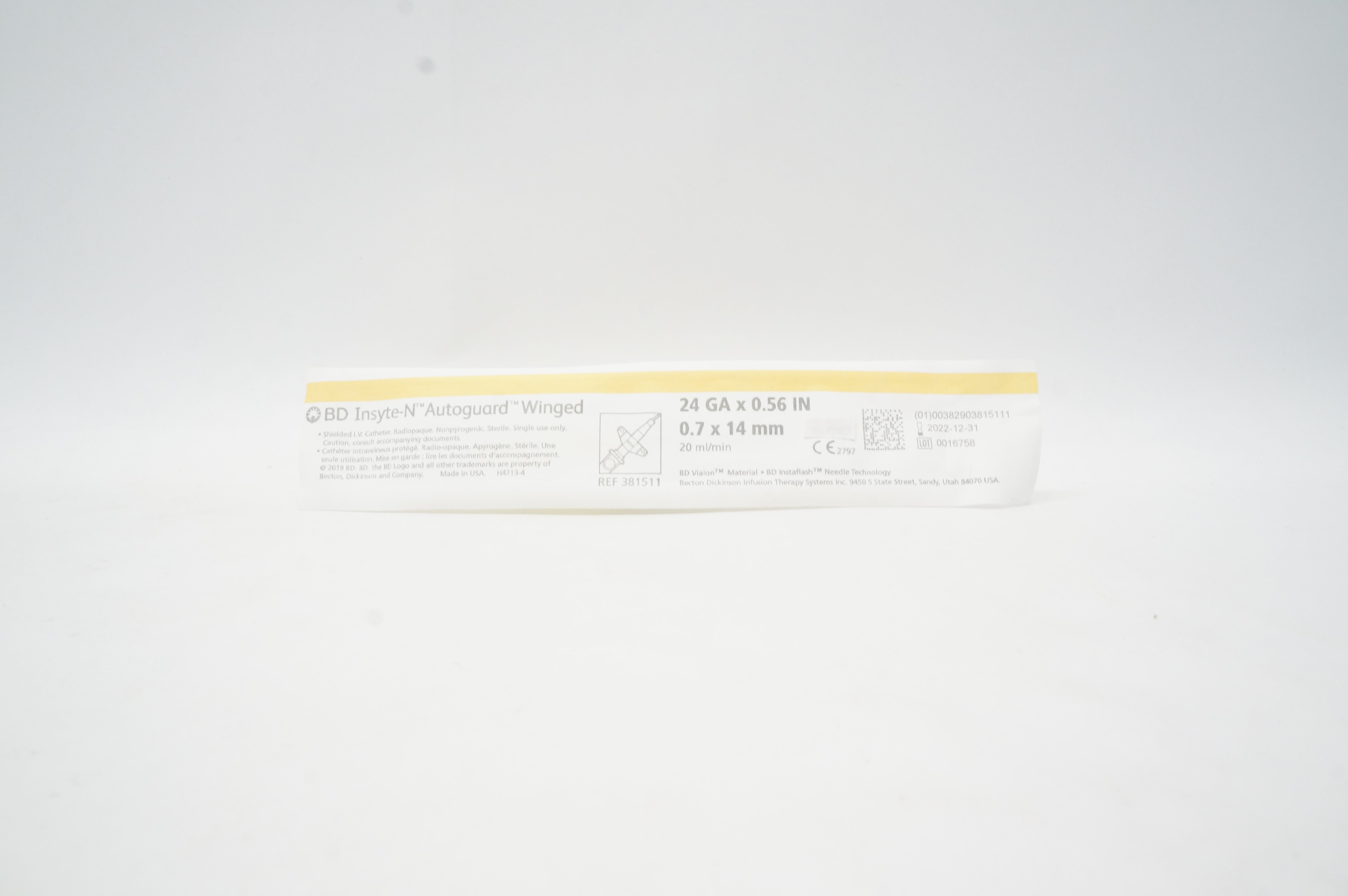 BD 381511 BD Insyte-N Autoguard Shielded I.V. Cath. Winged 24Ga x 0.56 inch