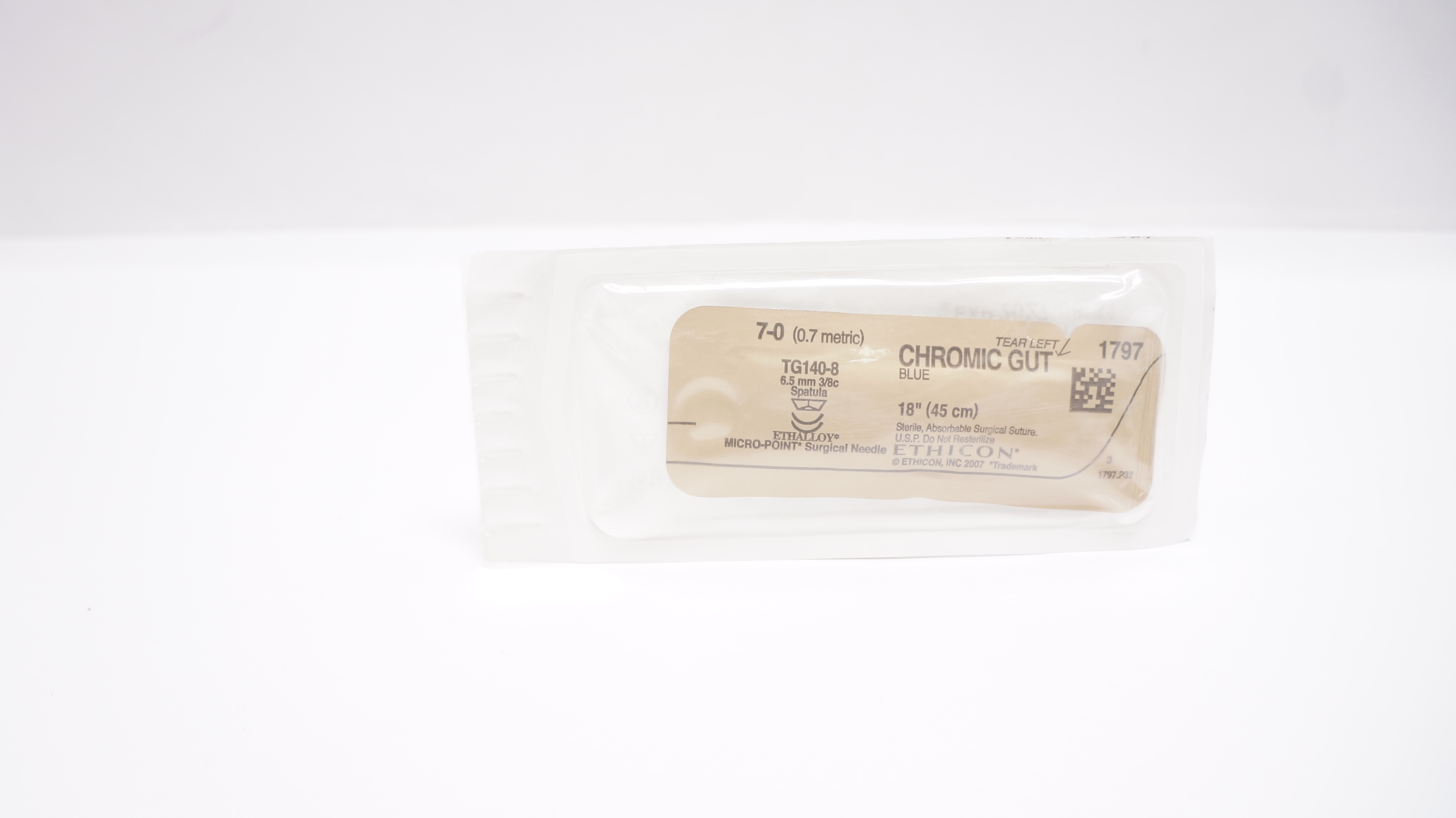 Ethicon 1797 7-0 Chromic Gut, TG140-8,  6.5mm 3/8c Spatula, 18inch