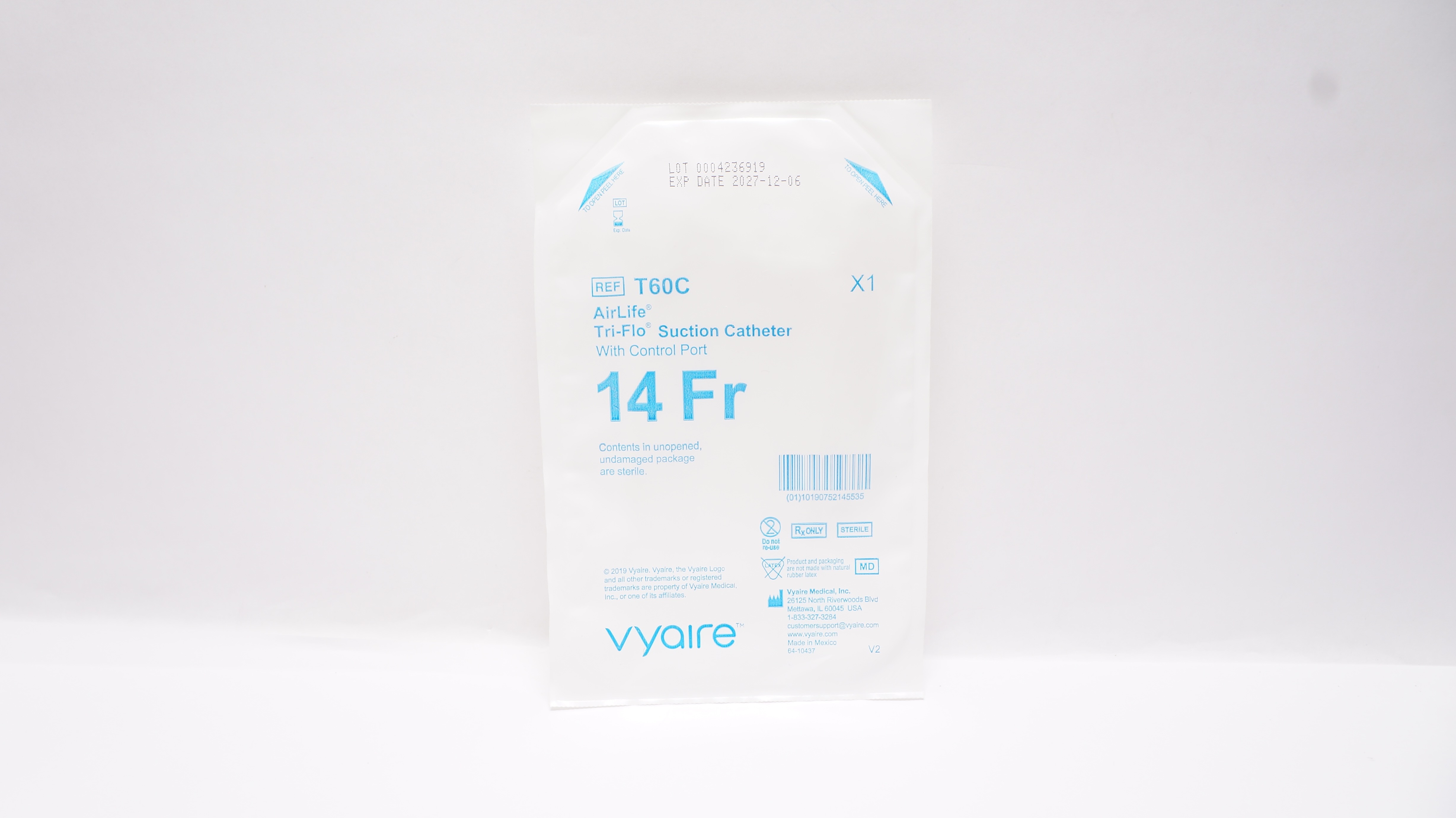 Vyaire T60C AirLife Tri-Flo Suction Cath. with Control Port, 14Fr