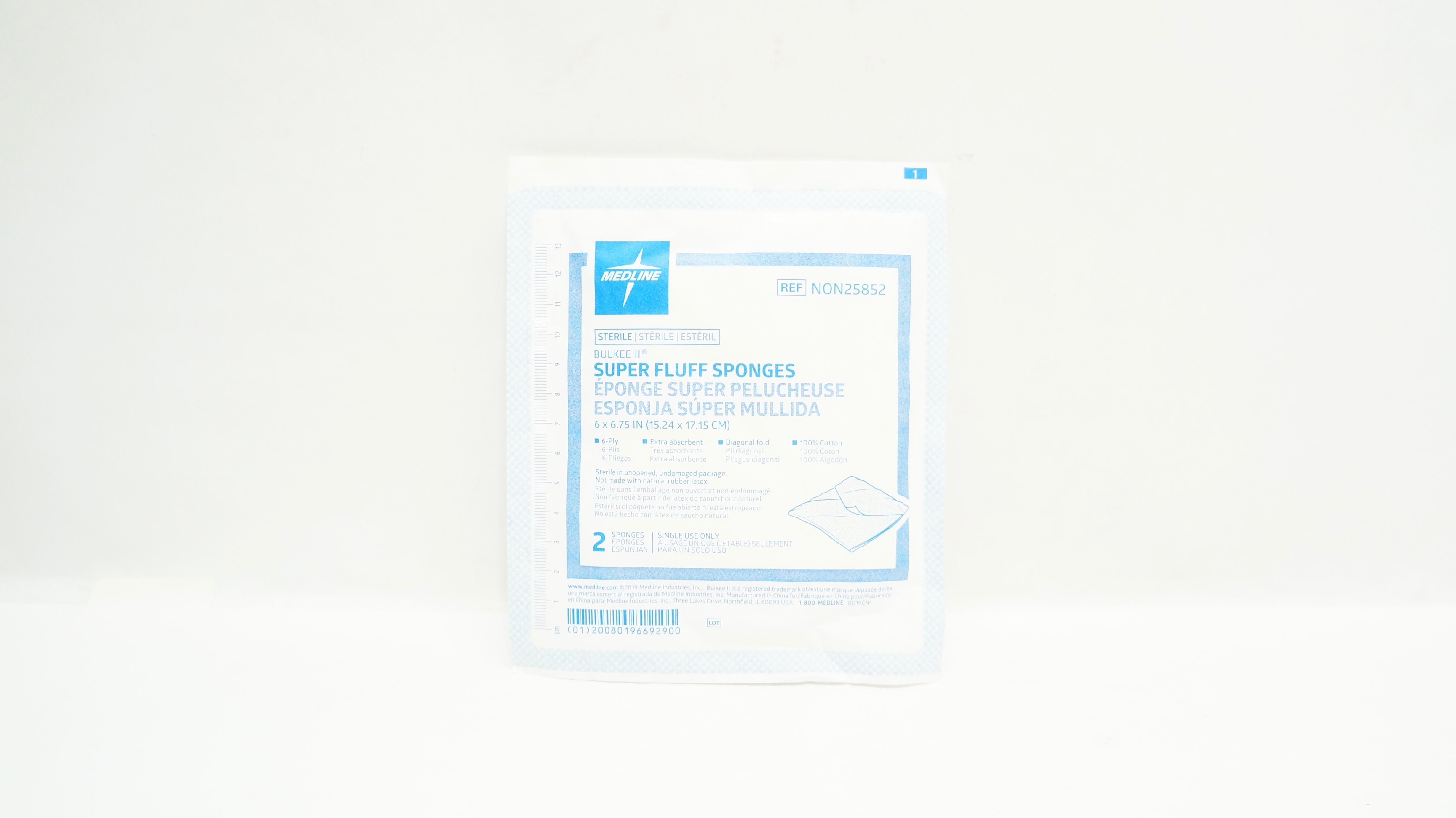 Medline NON25852 Bulkee II Super Fluff Sponges 6inch x 6.75inch 6Ply - Pack of 2