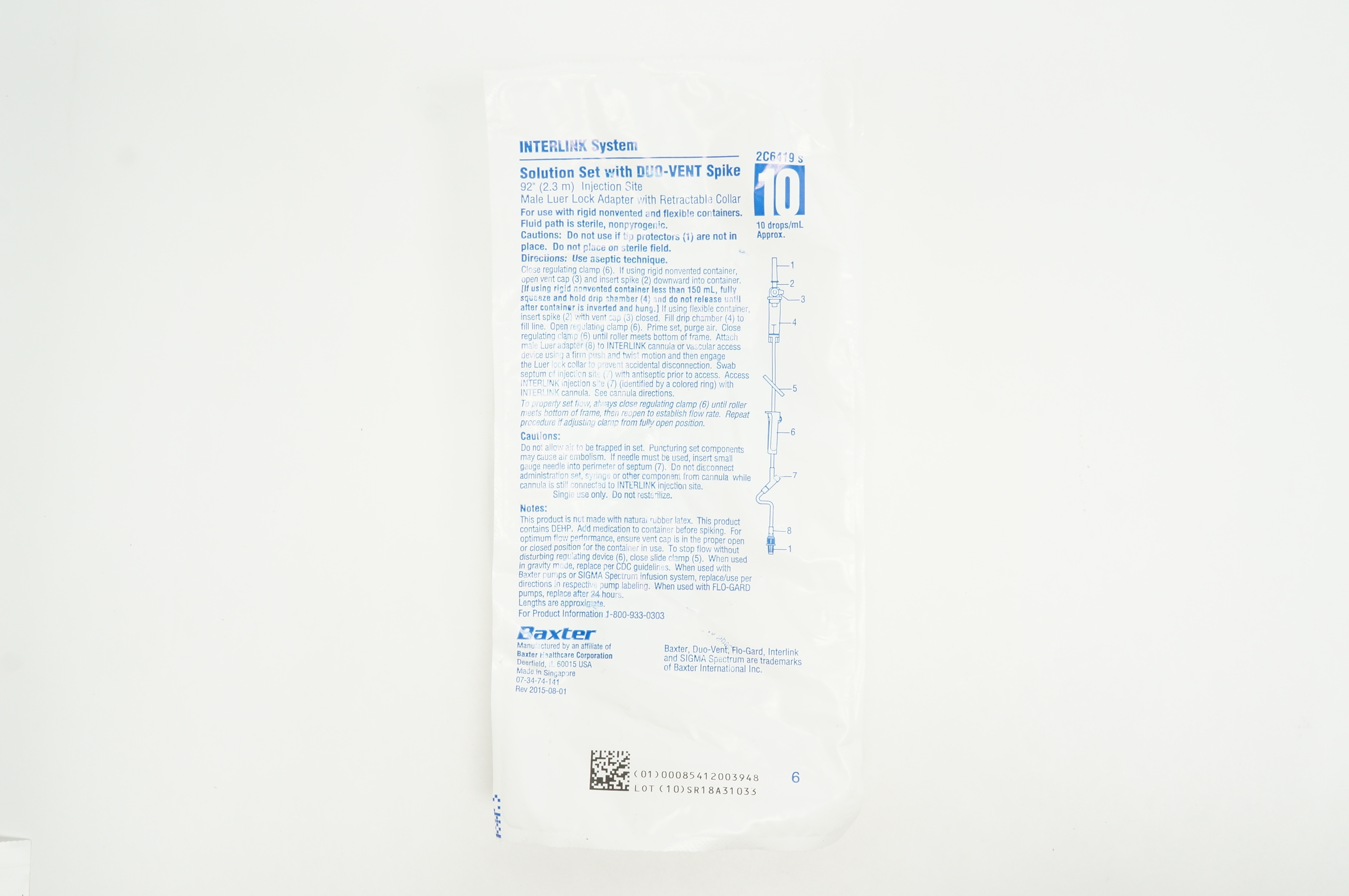 Baxter 2C6419s Interlink System Solution Set With DUOVent Spike 10 drops