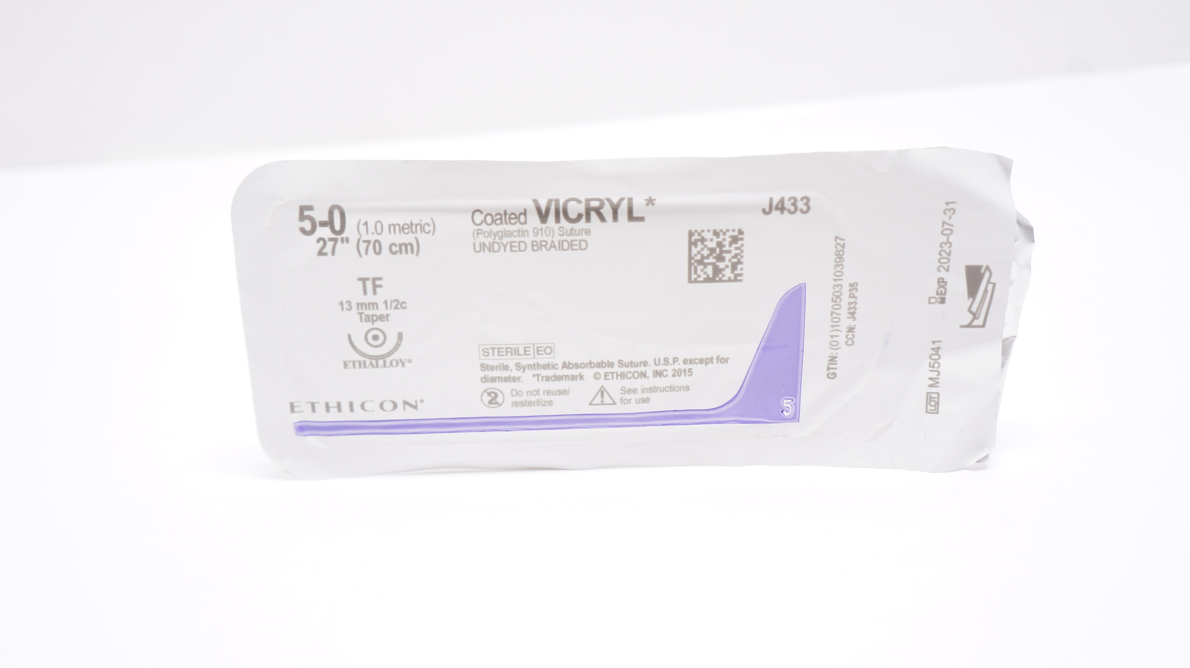 Ethicon J433 5-0 Coated VICRYL TF 13mm 1/2c Taper 27inch (x)