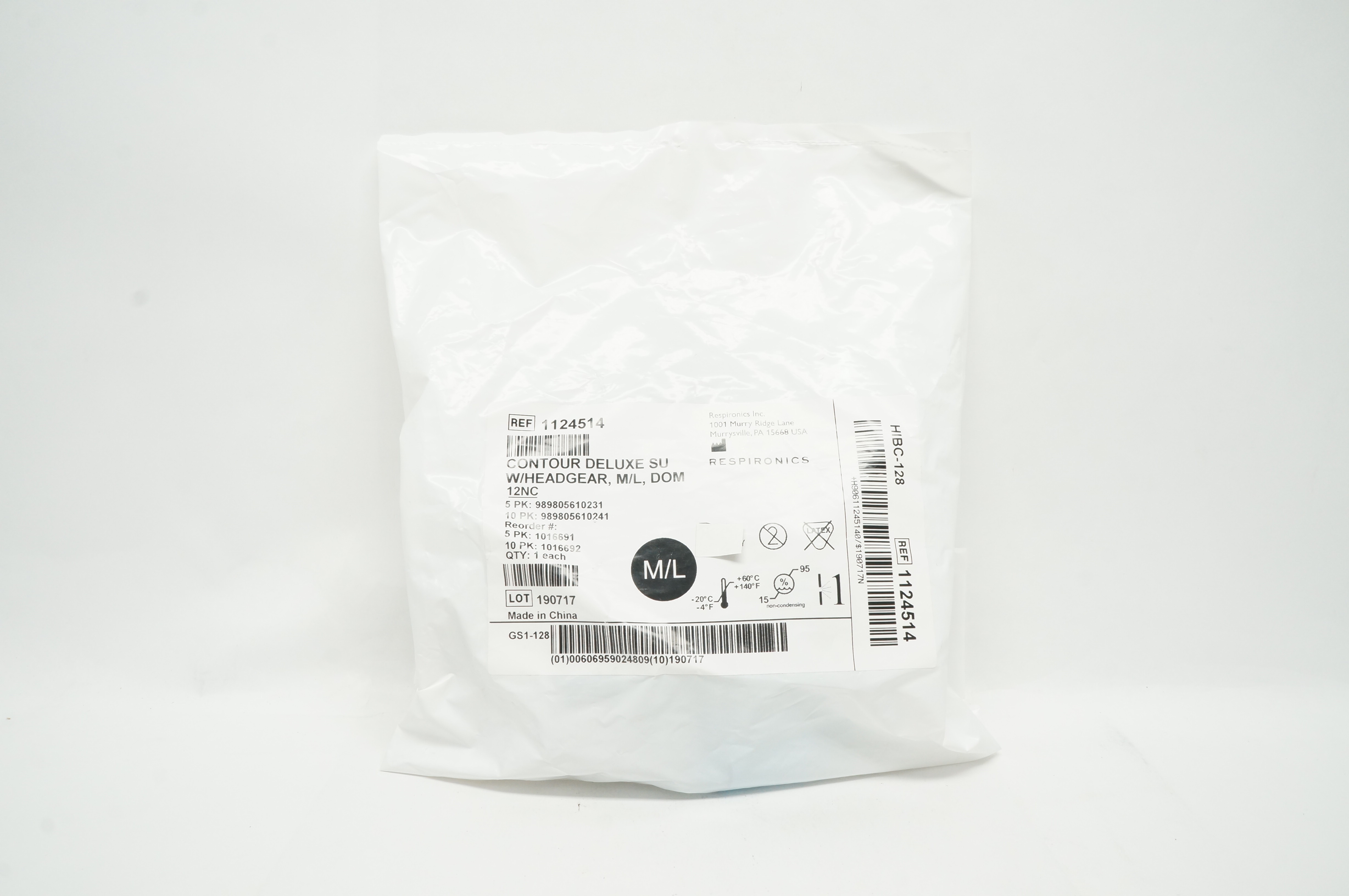 Respironics 1124514 Contour Deluxe SU w/Headgear M/L Dom 12NC