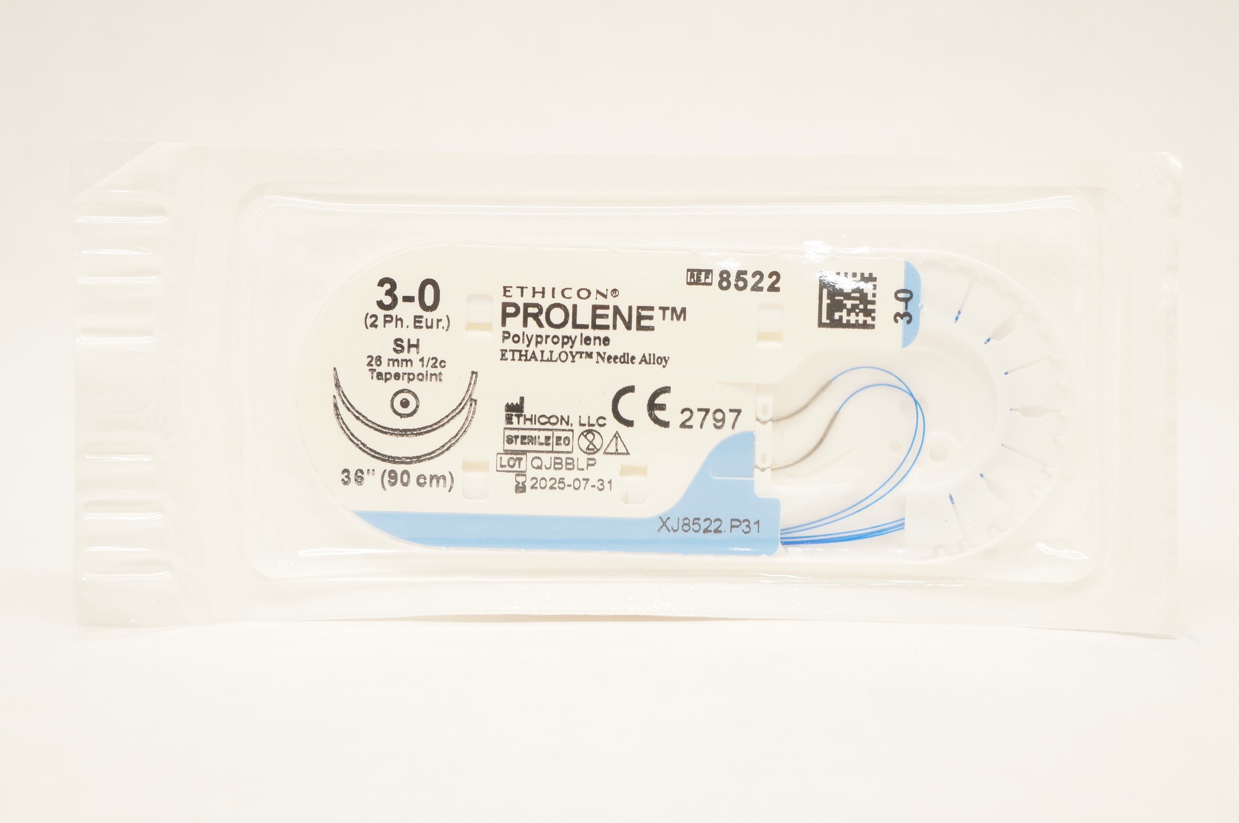 Ethicon 8522 3-0 PROLENE Polypropylene SH 26mm 1/2c Taperpoint, 36inch