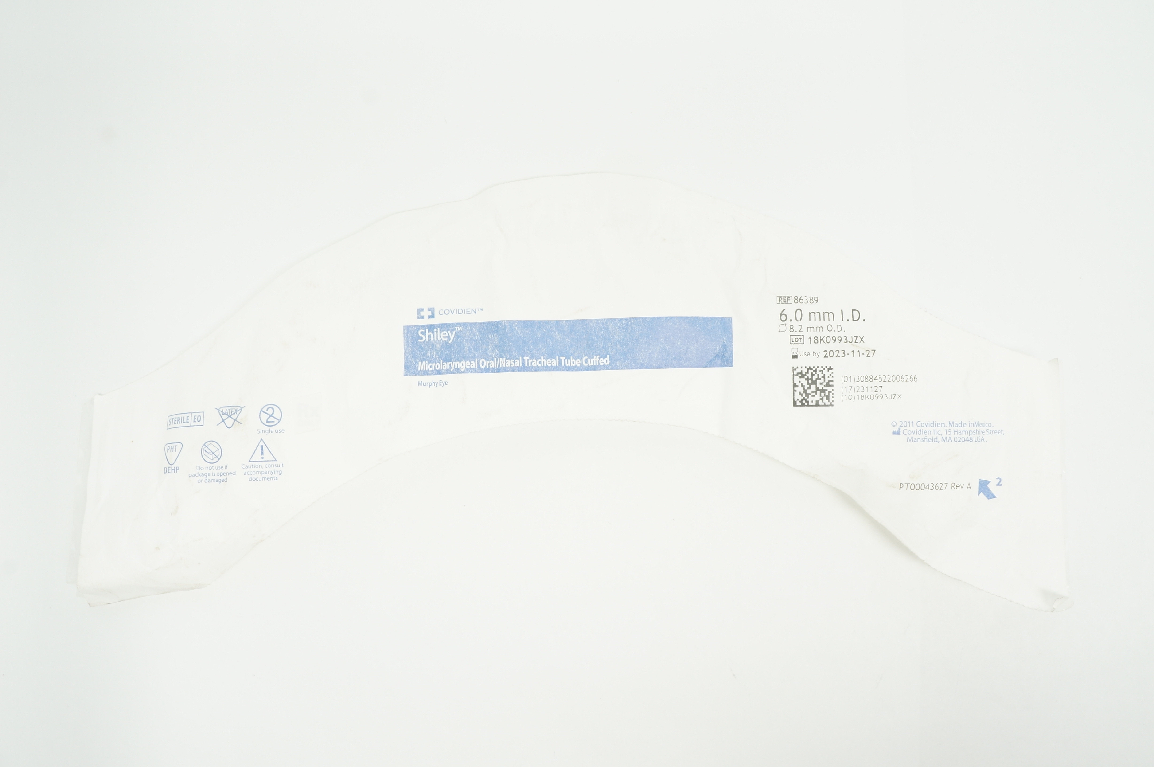 Covidien 86389 Shiley Microlaryngeal Oral/Nasal Tracheal Tube Cuffed 6.0mm I.D.