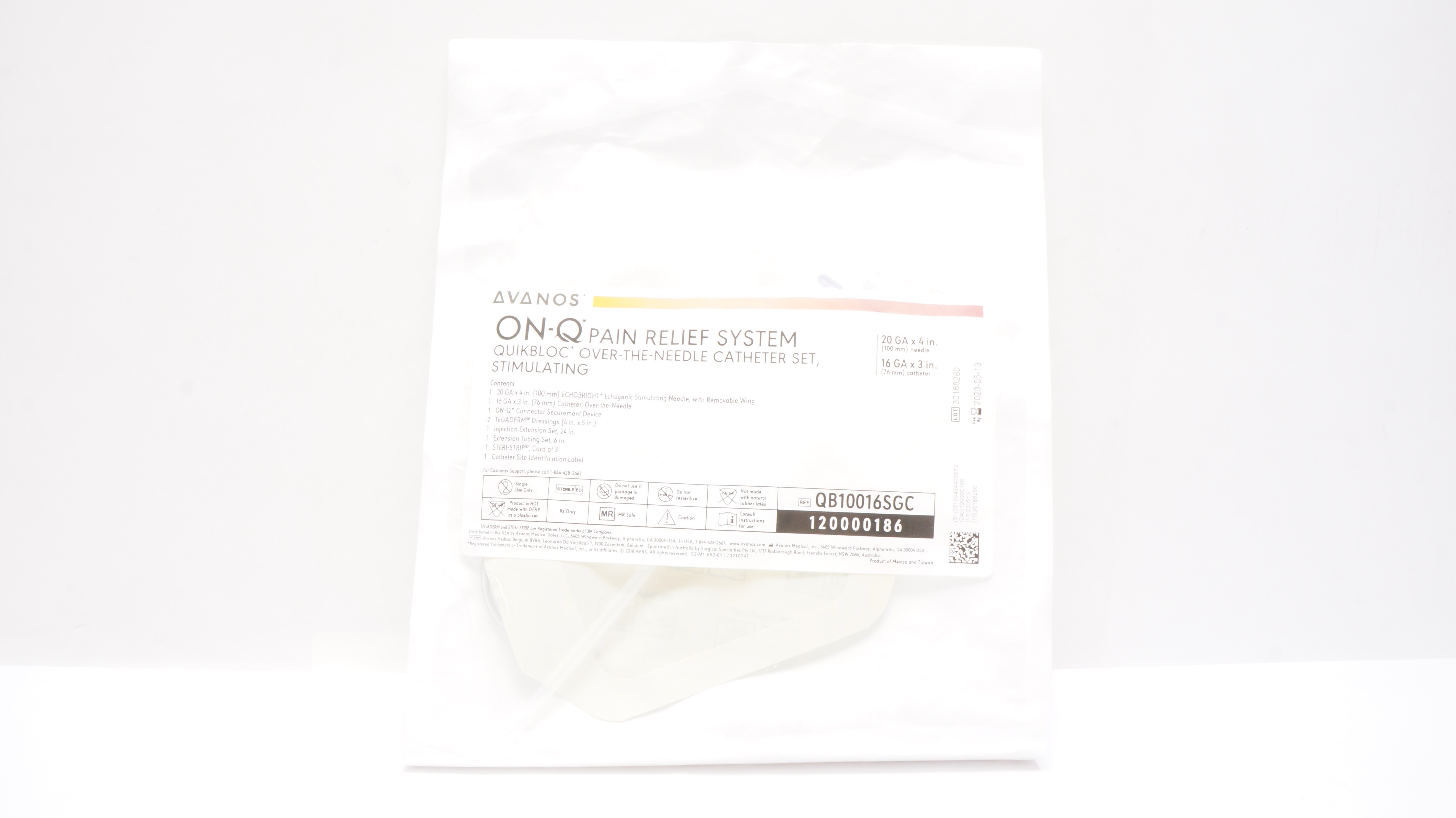 Avanos QB10016SGC On-Q Pain Relief System Ndle Cath. 16Ga x 3inch 20GA x4inch(x)