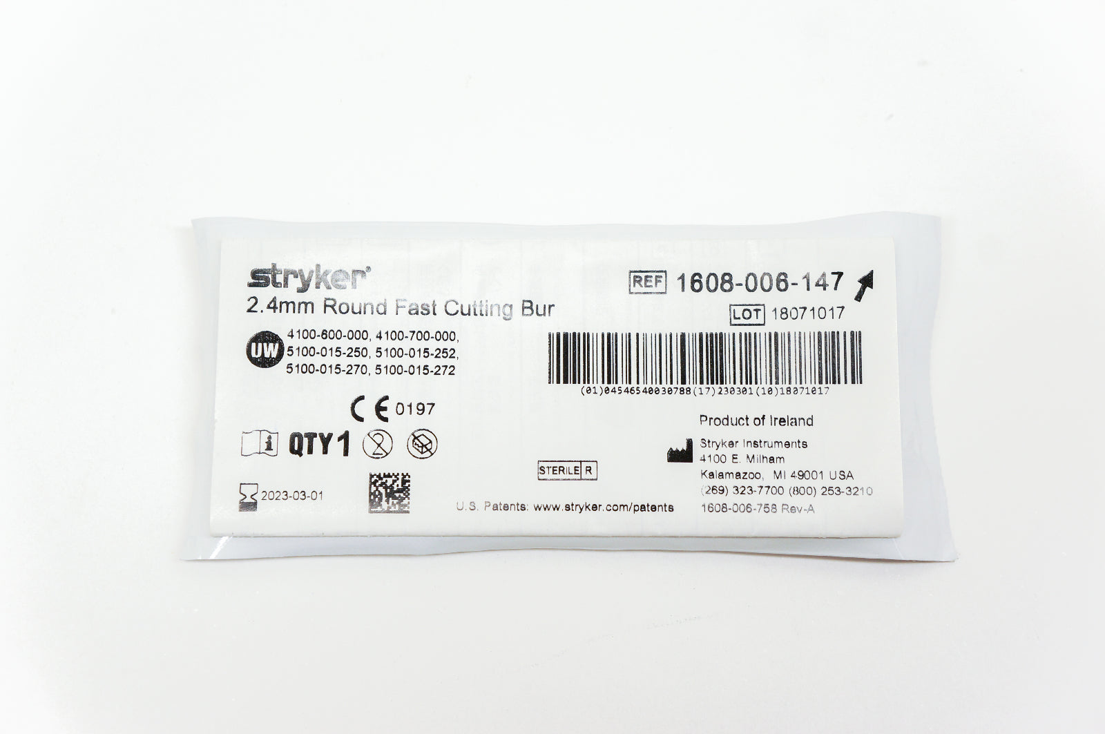 Stryker 1608-006-147 2.4mm Round Fast Cutting Bur