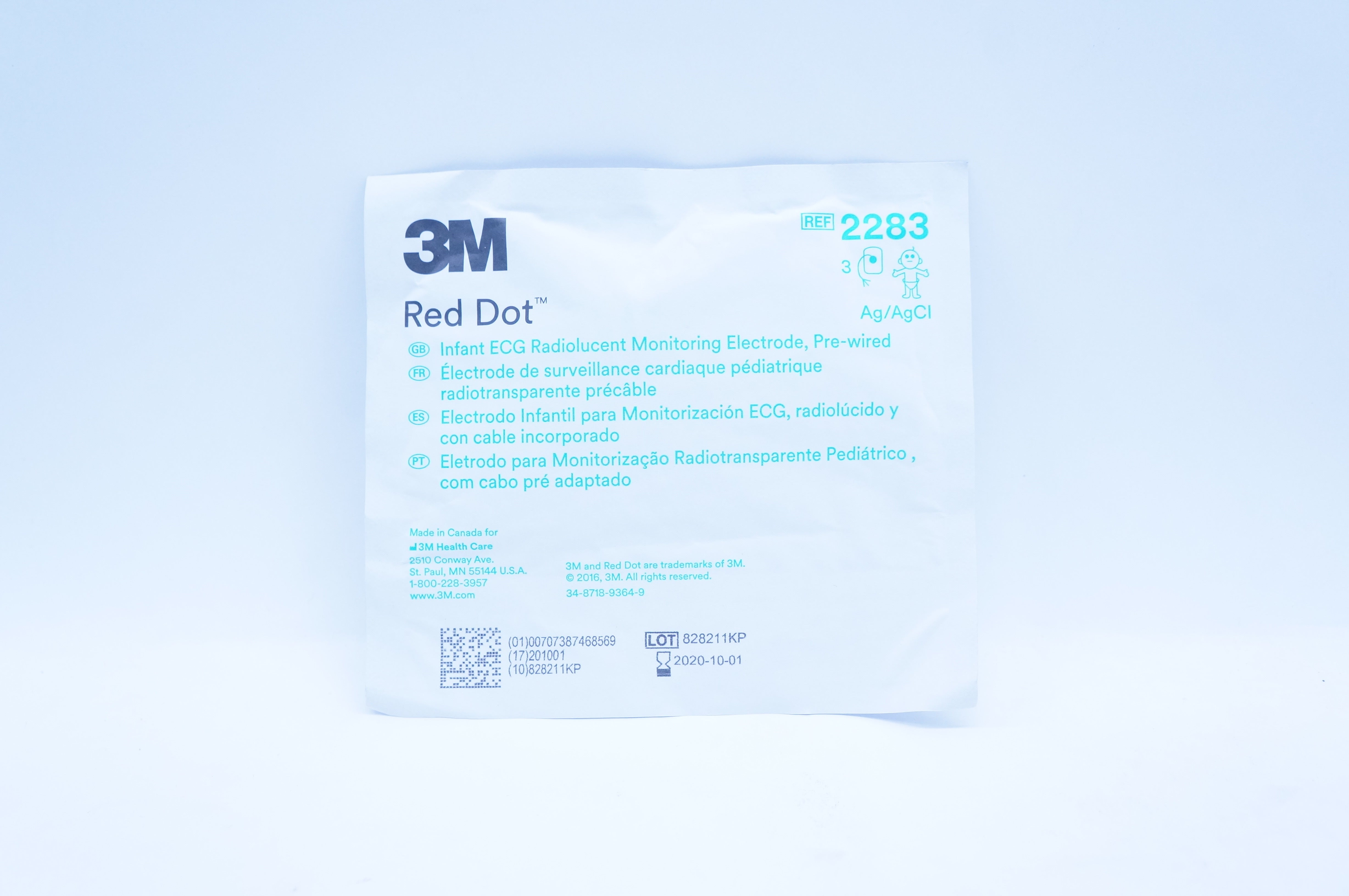 3M 2283 ECG Radiolucent Monitoring Electrodes, Infant, Pre-Wired (x) - Pack of 3