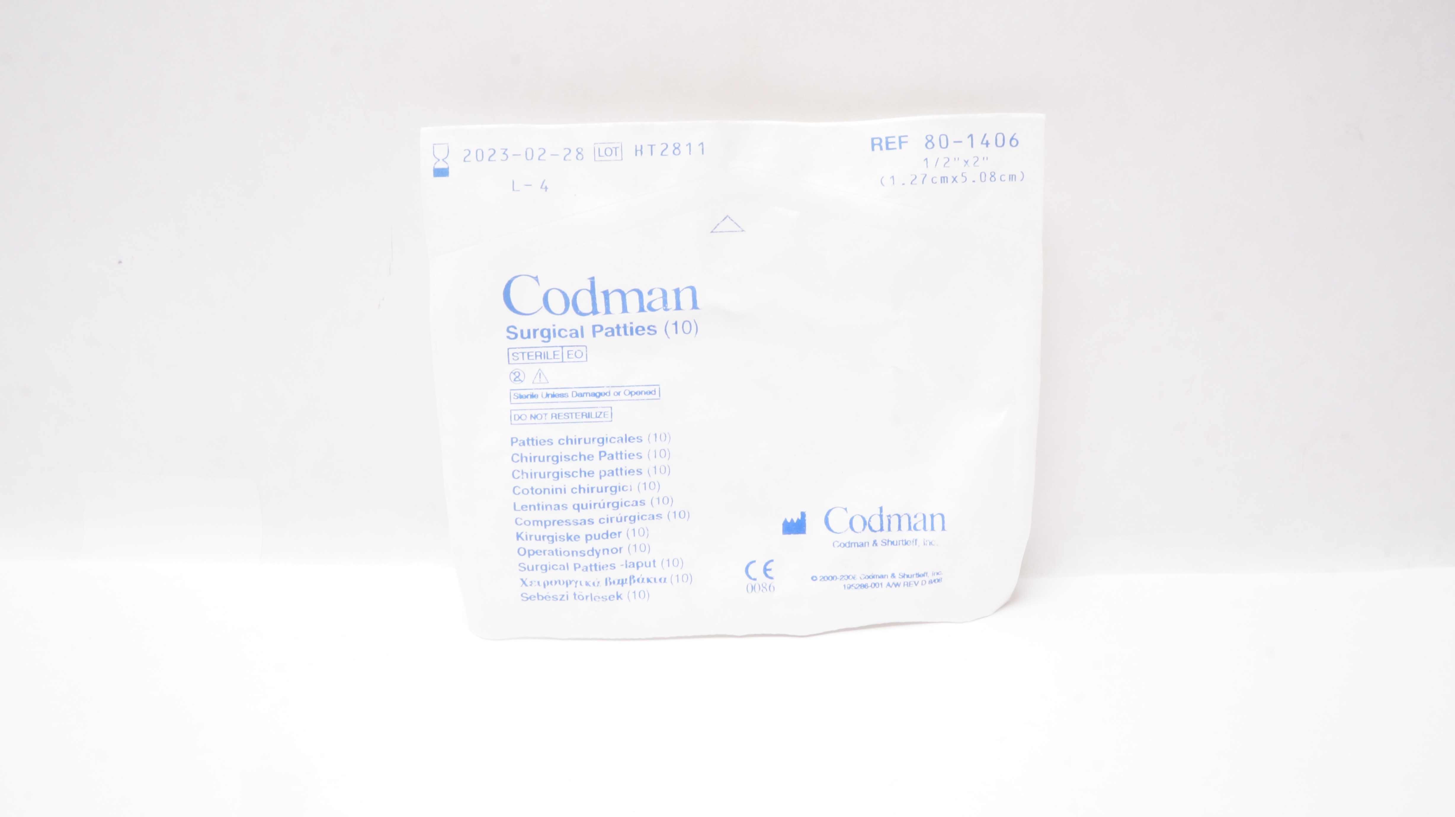 Codman 801406 Surgical Patties 1/2inch x 2inch (x) Pack of 10