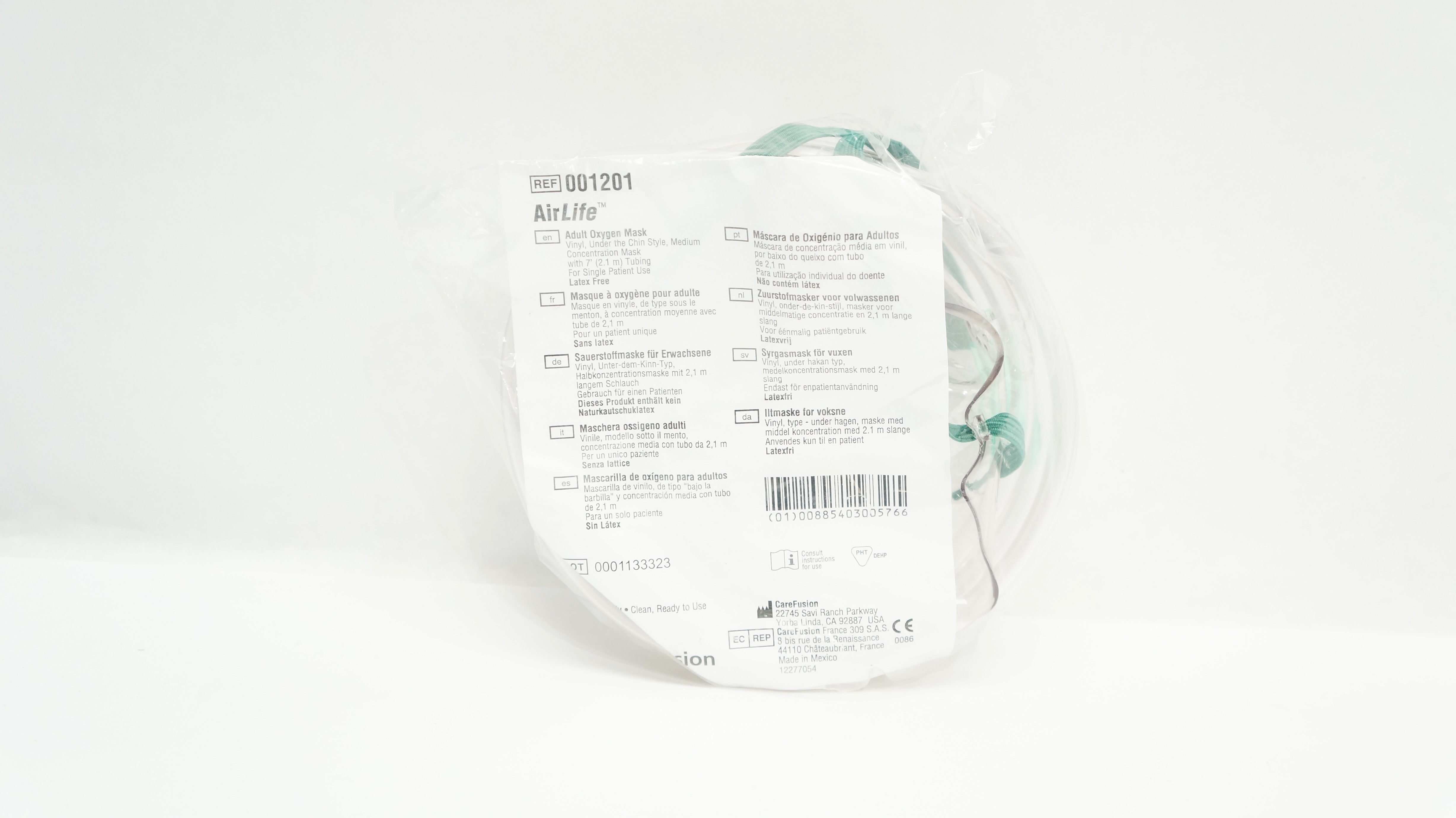 CareFusion 001201 AirLife Adult Oxygen Mask Vinyl, Medium Concentration