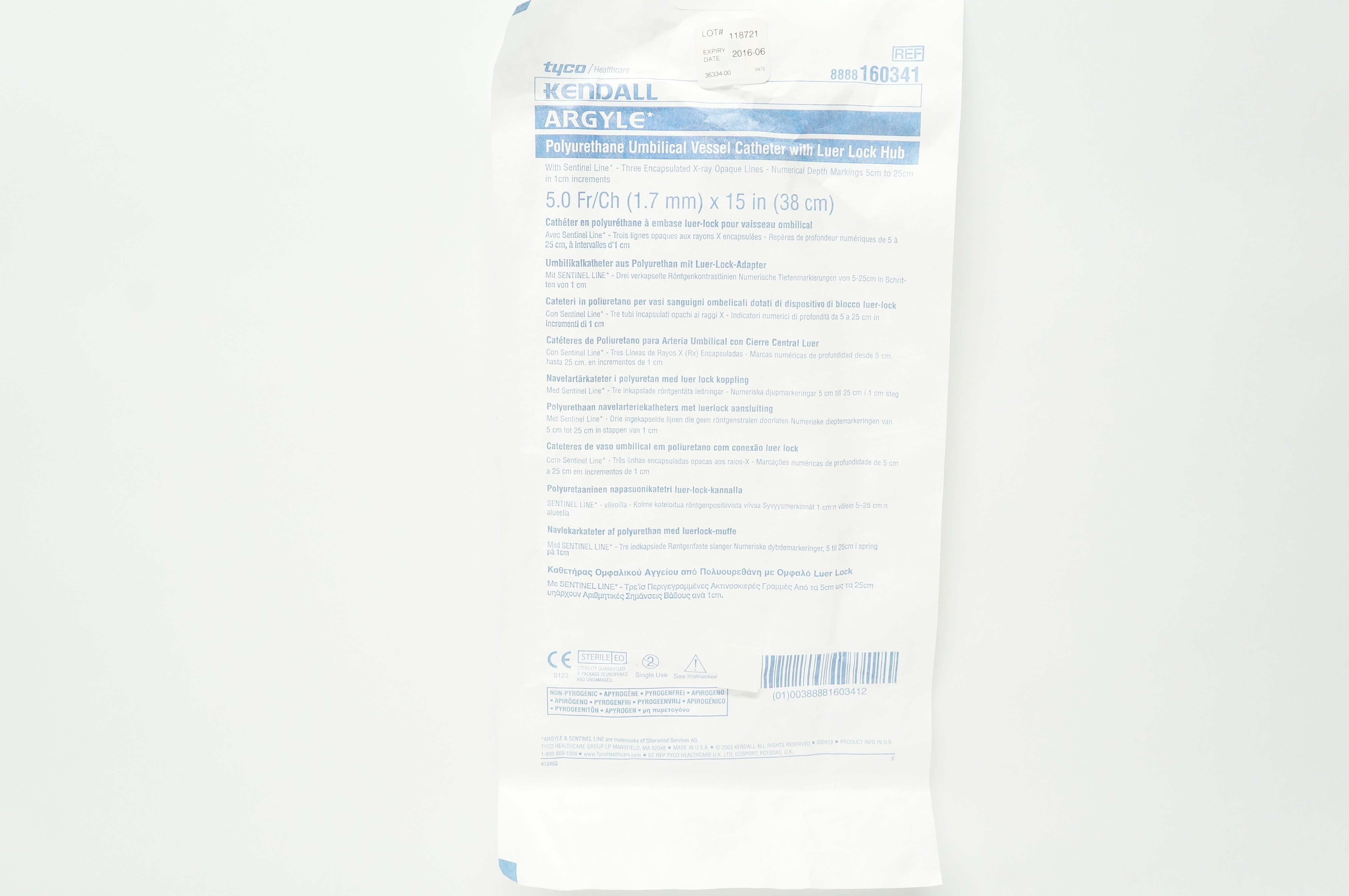 Tyco Kendall 160341 Argyle Umbilical Vessel Cath. 5Fr x 9-8/10inch (x)