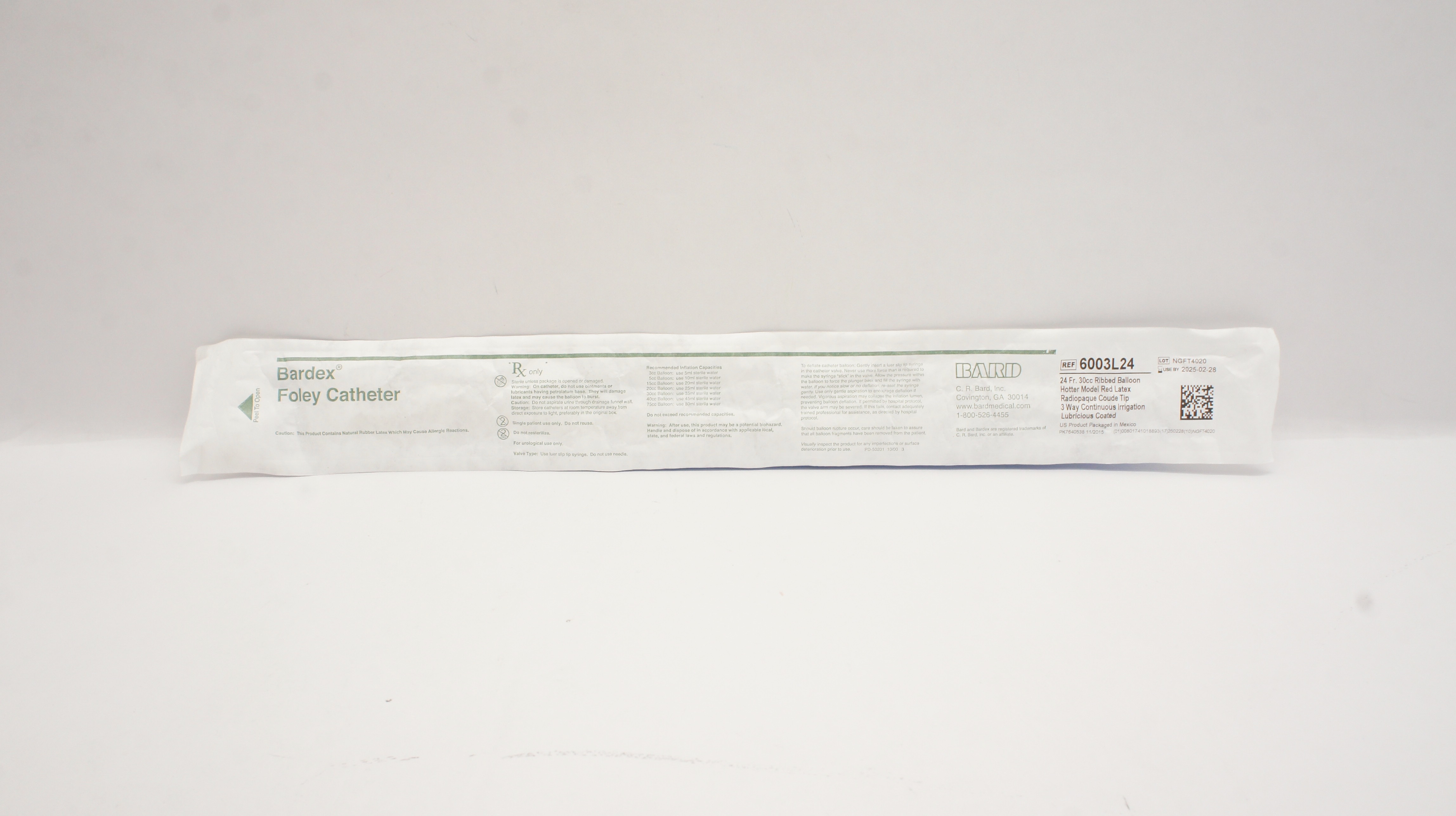 Bard 6003L24 Bardex Foley Cath. Ribbed Balloon Hotter Model 24Fr x 30cc