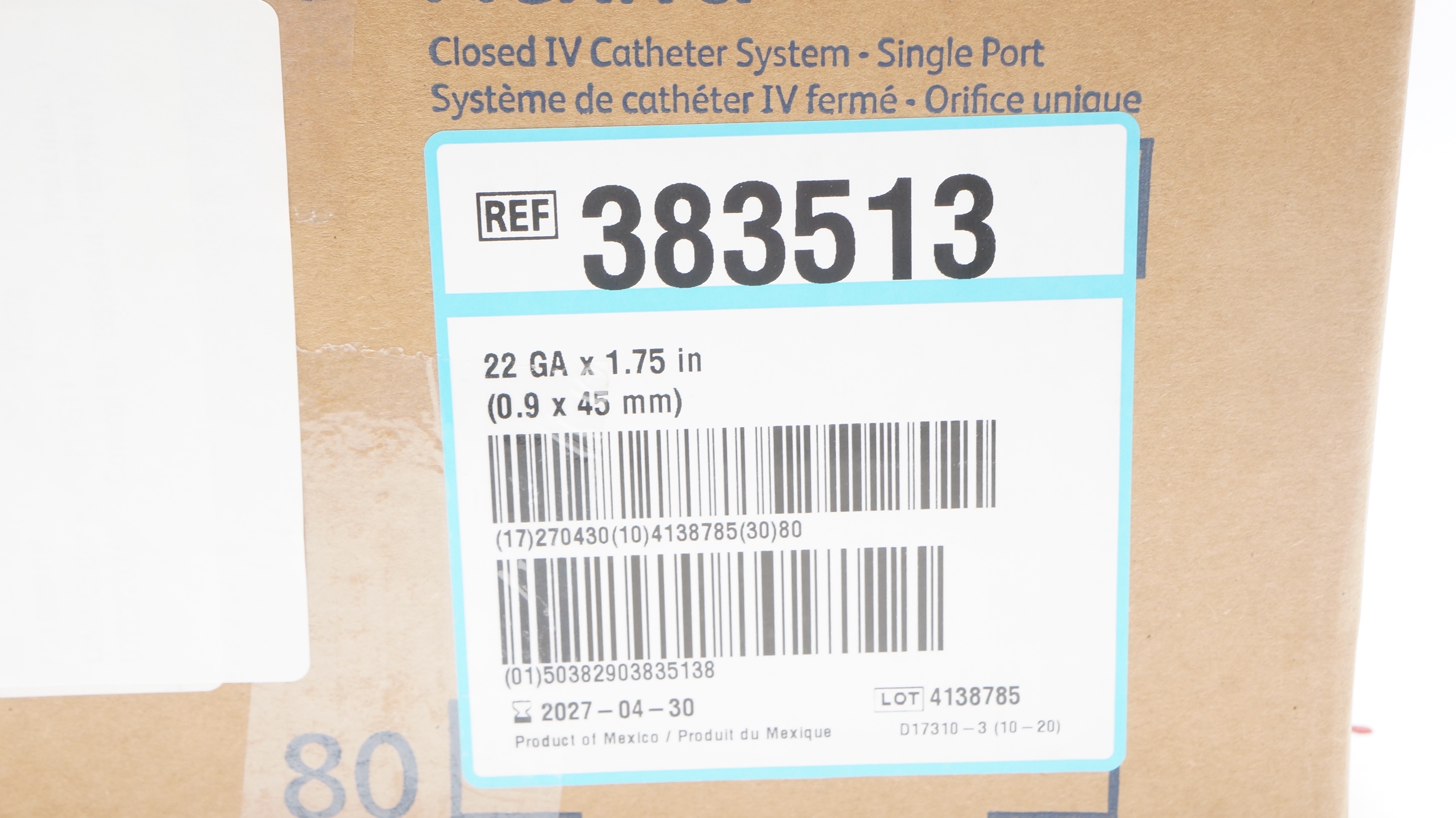 BD 383513 Nexiva Clodsed IV Cath. System Single Port 22GA x 1.75inch - Box of 80