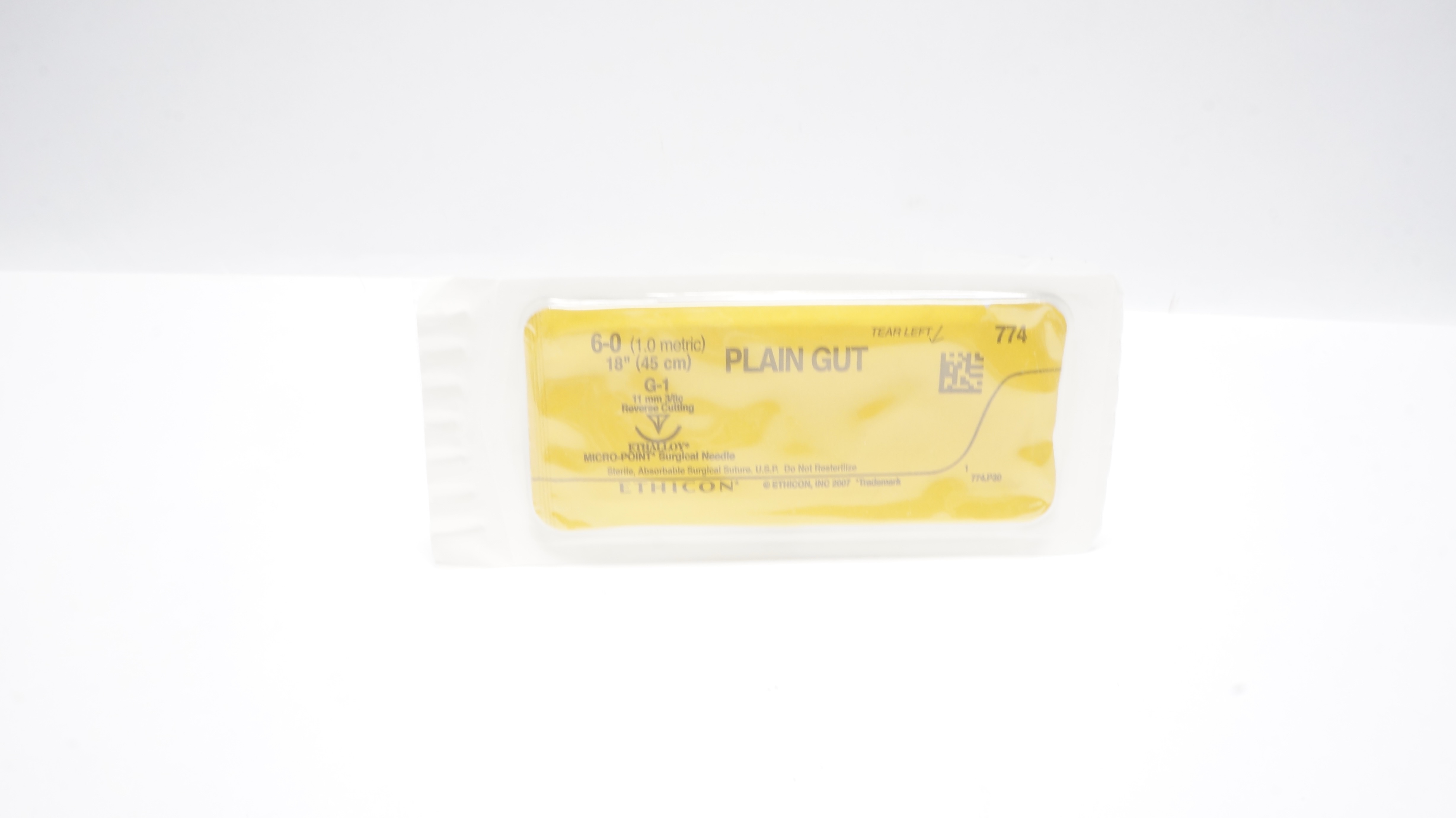 Ethicon 774 6-0 Plain Gut Surgical Stre G-1 11mm 3/8c, Reverse Cutting 18inch(x)
