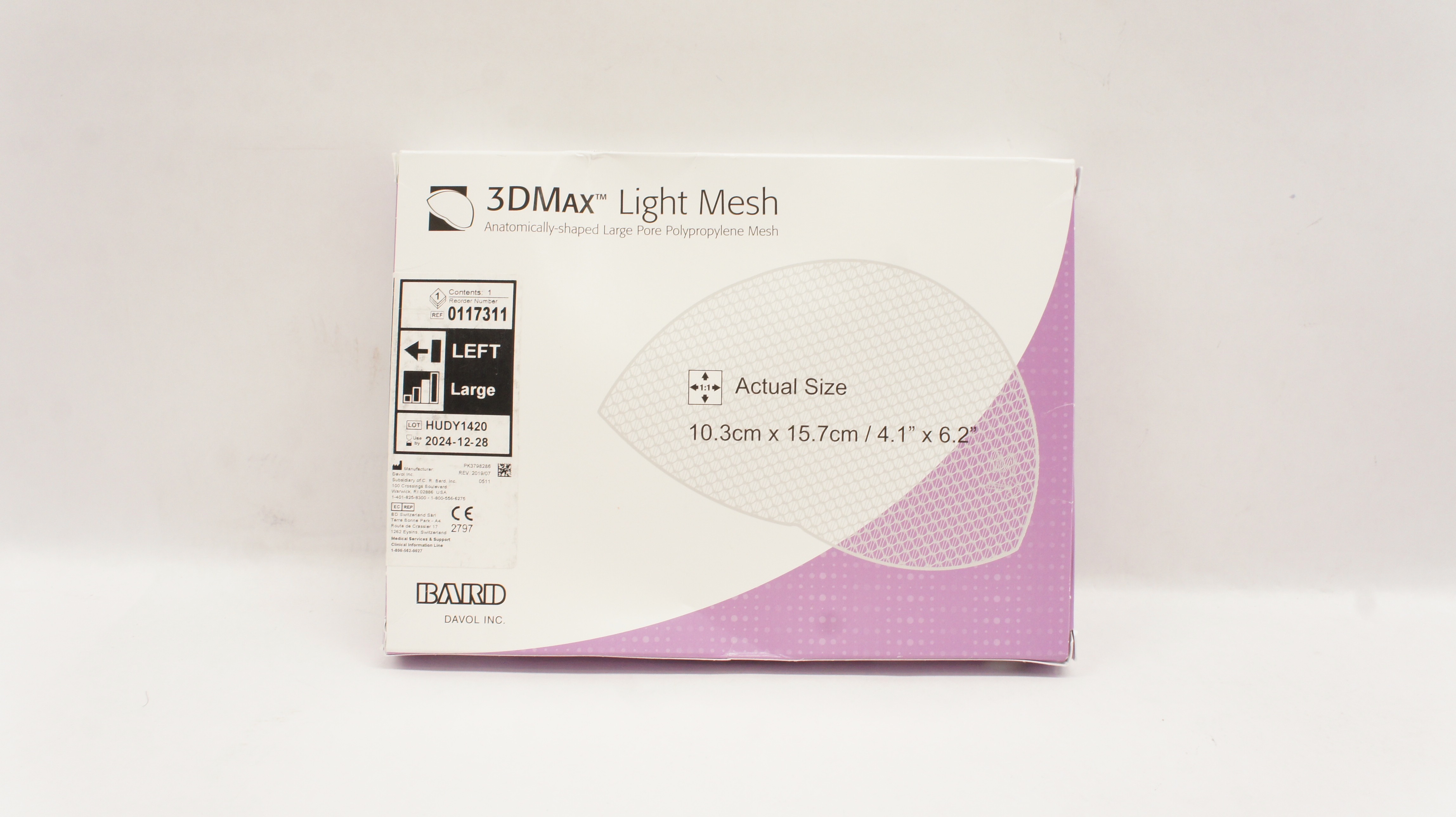 Bard 0117311 Davol 3DMax Light Mesh Left Large 4.1 x 6.2 inch