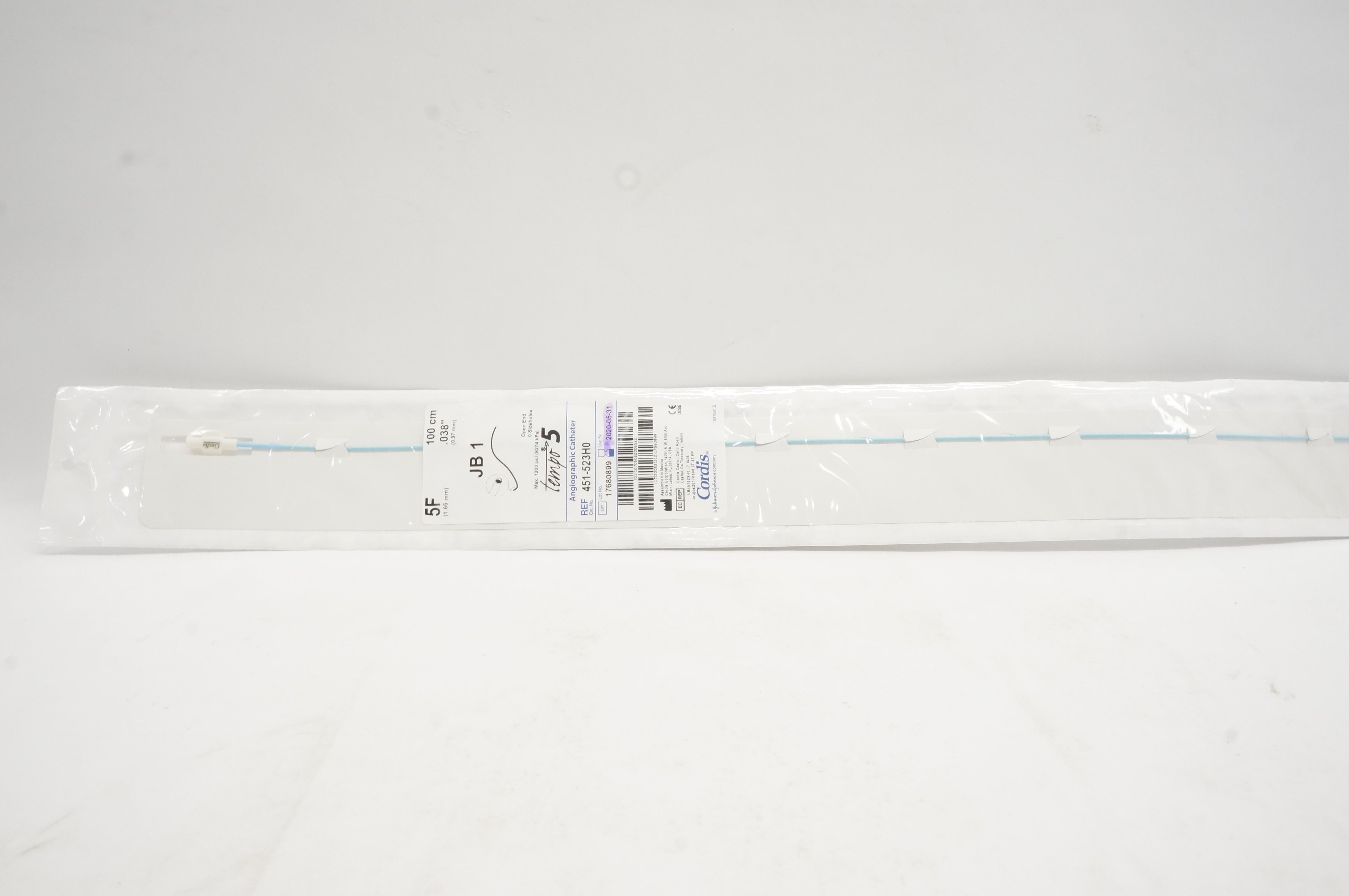 Cordis 451-523H0 JB 1 Angiographic Cath. 5F x 100cm x .038inch (x)