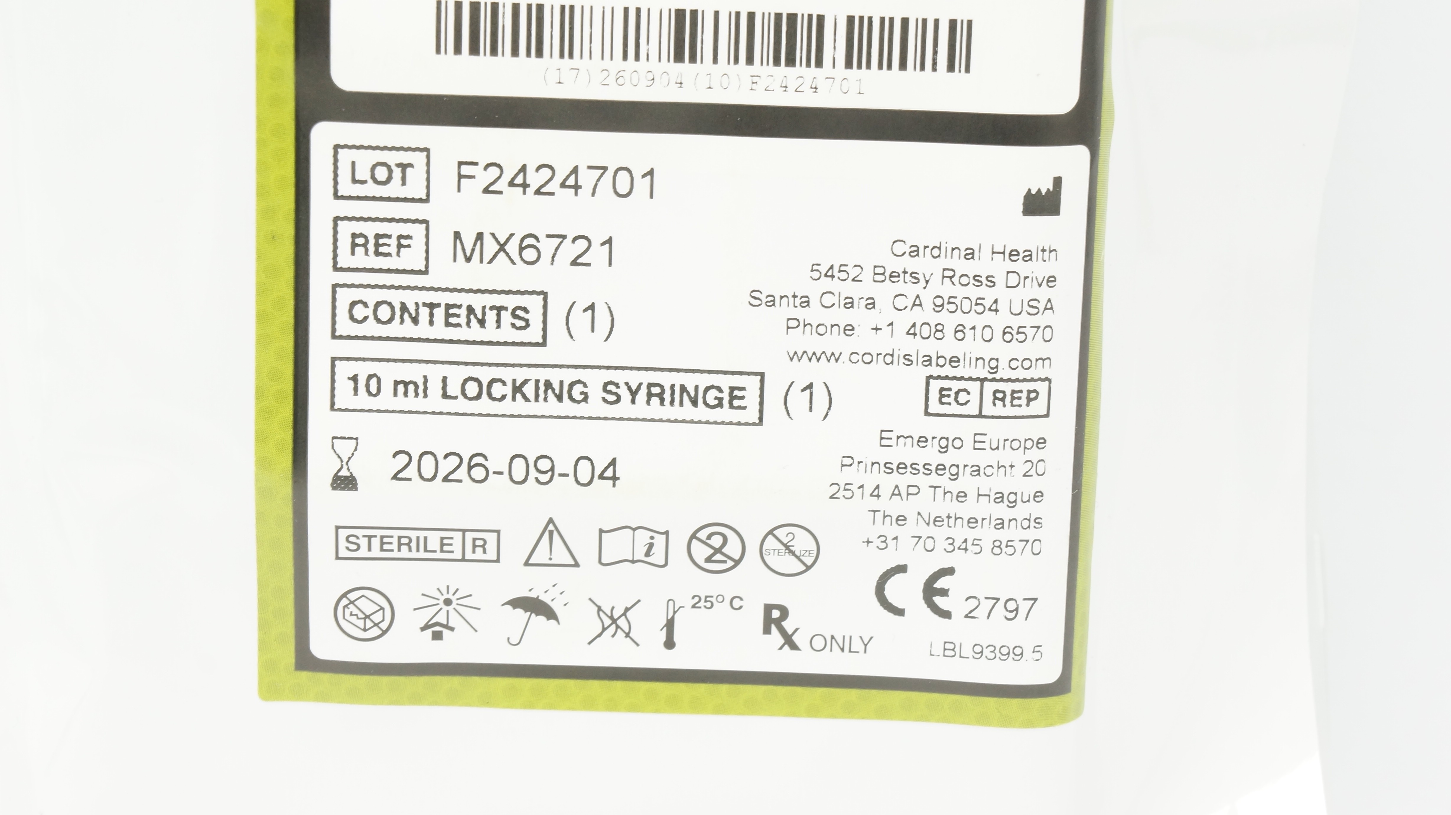Cardinal Health MX6721 Mynxgrip Vascular Closure Device 6F/7F, 10ml Syringe