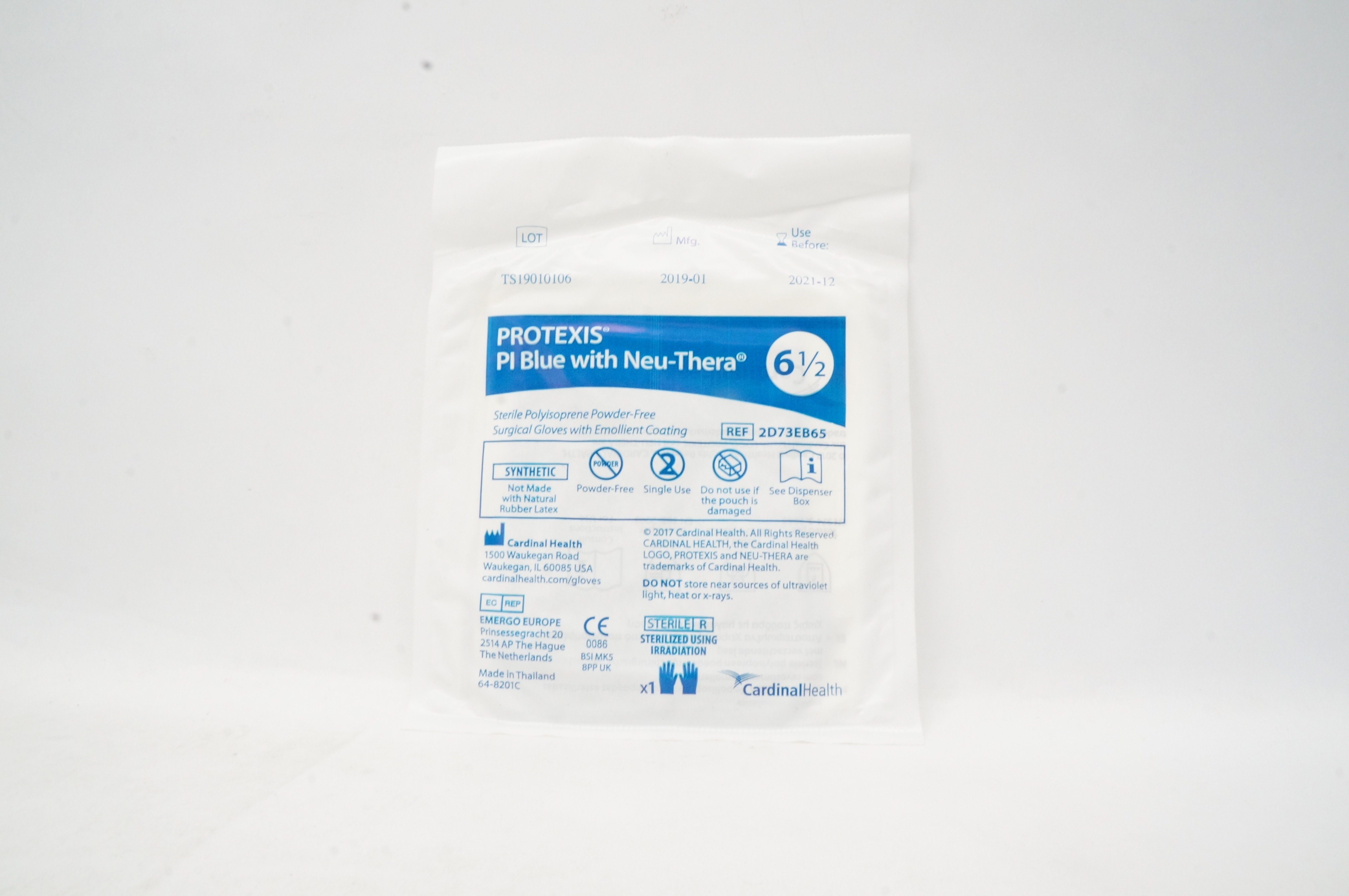 Cardinal Health 2D73EB65 Protexis PI Blue With Neu-Thera Surgical Gloves, 6 1/2