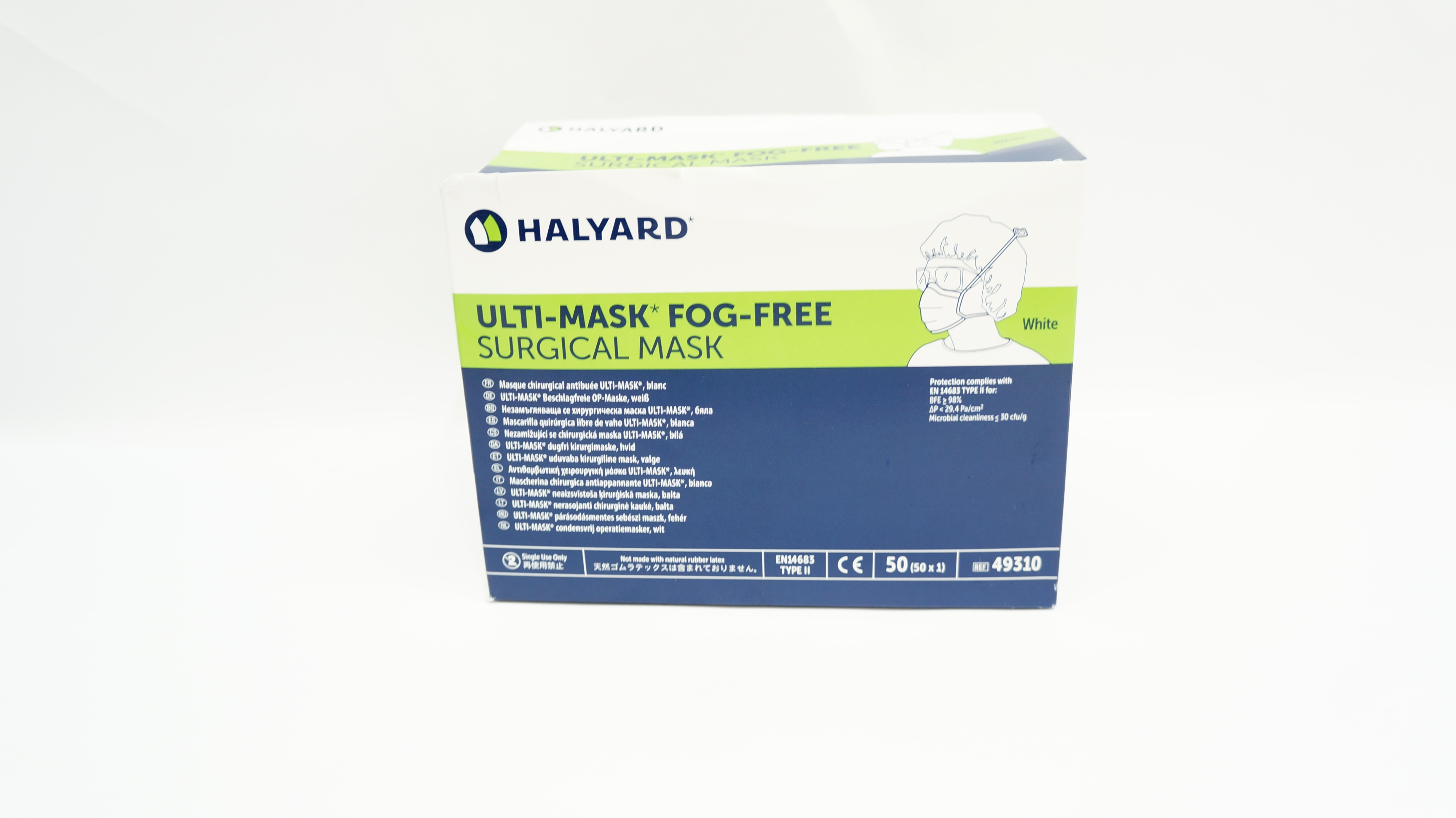 Halyard 49310 Ulti-Mask Fog-Free Surgical Mask, White - Box of 50