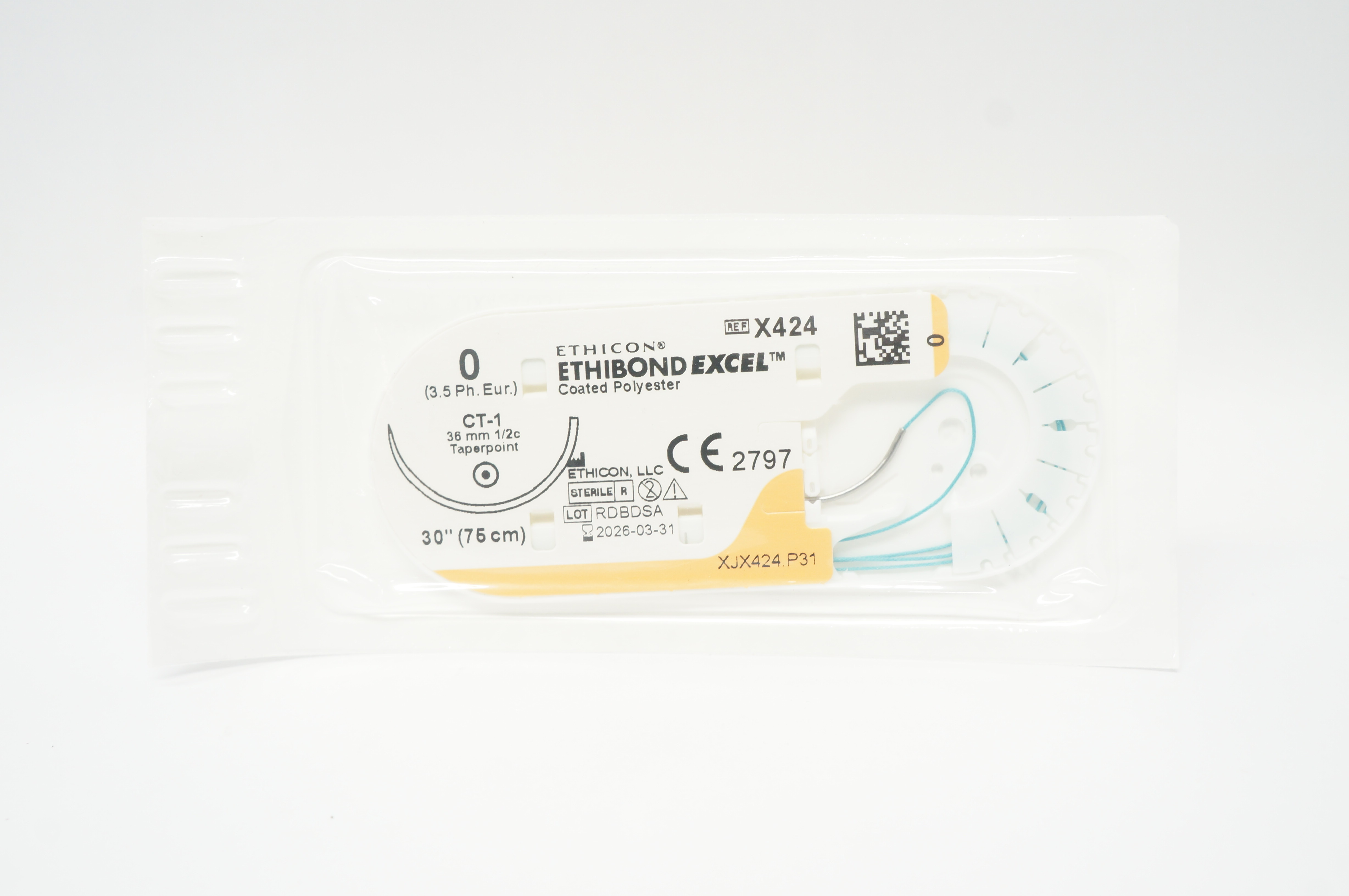Ethicon X424 0 ETHIBOND EXCEL Coated Polyester CT-1 36mm 1/2c Taper 30inch