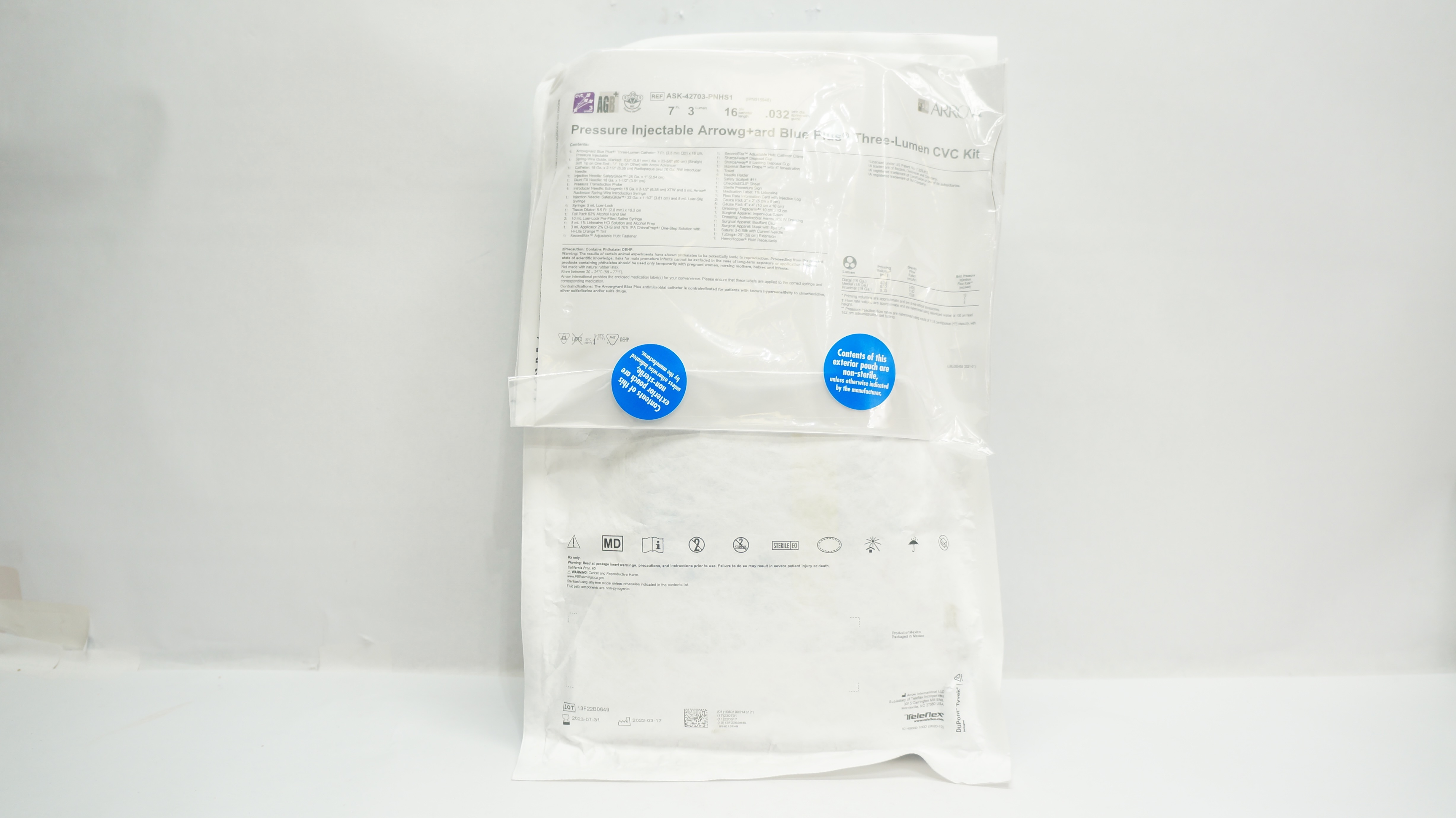 Arrow ASK-42703-PNHS1 Pressure Injectable 3-Lumen CVC Kit 7Fr x16cmx.032inch (x)